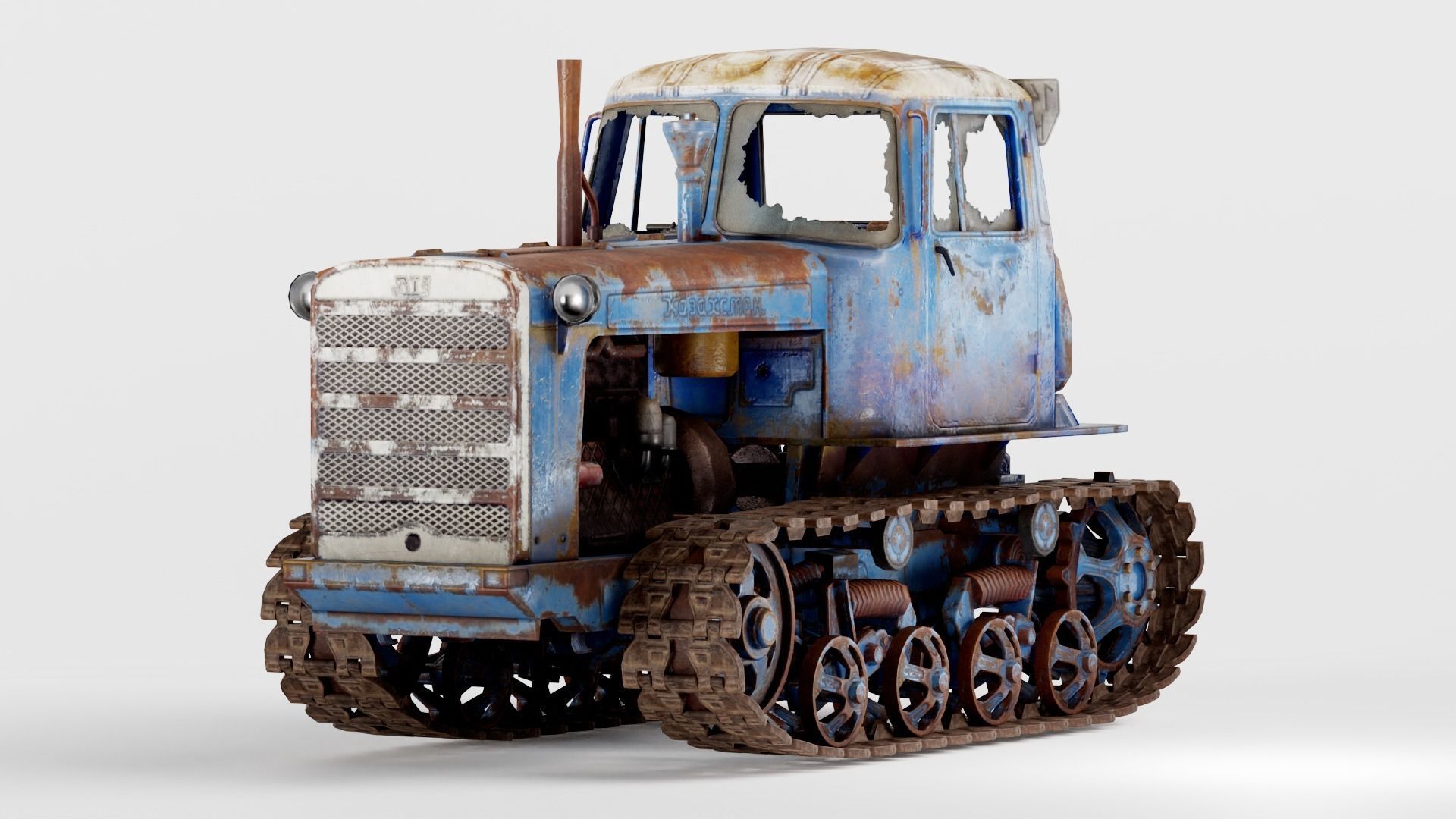set of DT-75 rusted diesel tractor in 6 color variants iv7 Low-poly 3D model_2