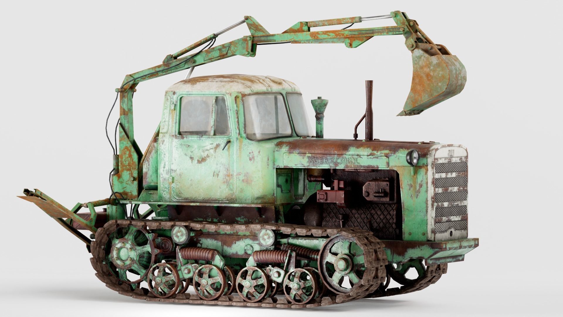 set of DT-75 rusted diesel tractor in 6 color variants iv7 Low-poly 3D model_25