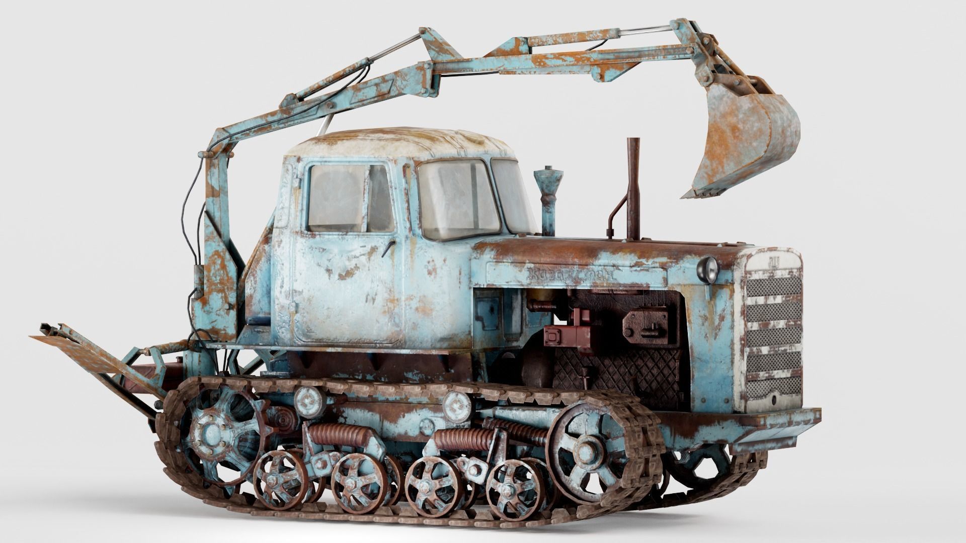 set of DT-75 rusted diesel tractor in 6 color variants iv7 Low-poly 3D model_22