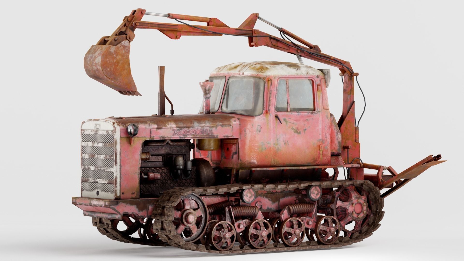 set of DT-75 rusted diesel tractor in 6 color variants iv7 Low-poly 3D model_18