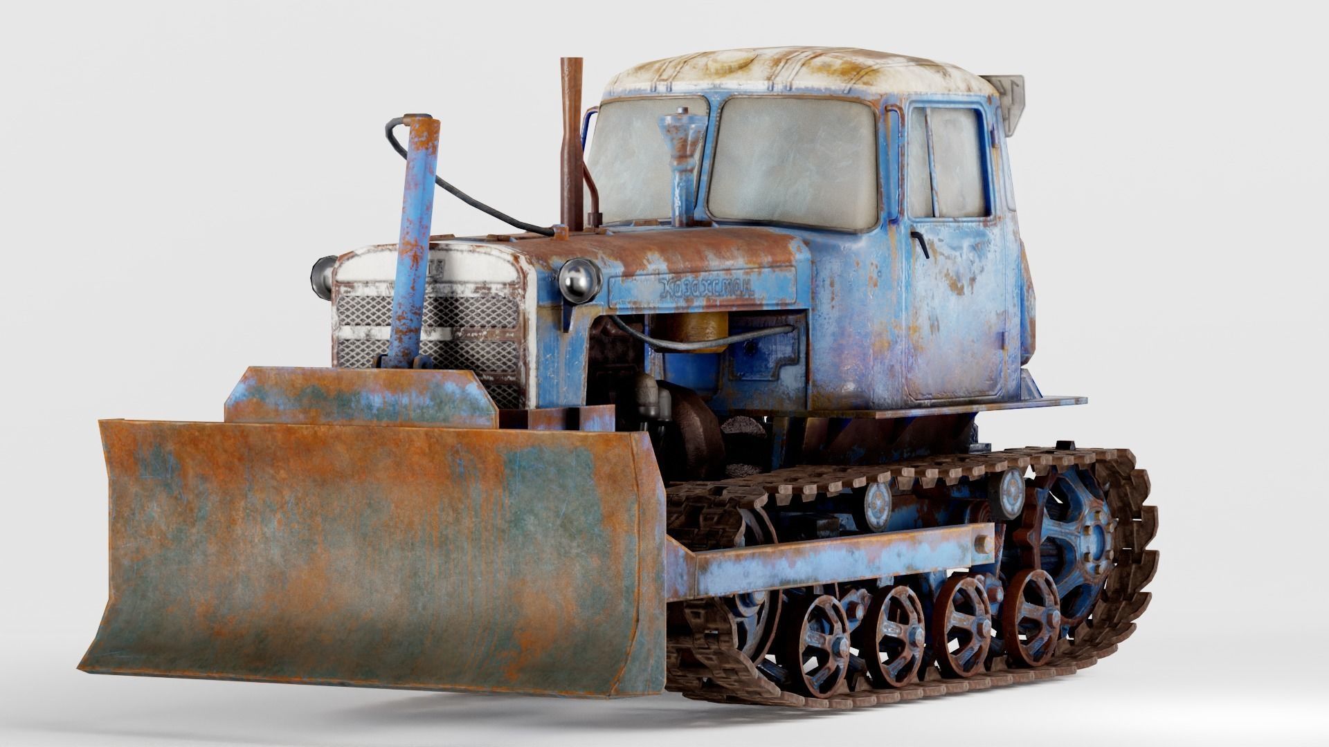 set of DT-75 rusted diesel tractor in 6 color variants iv7 Low-poly 3D model_8