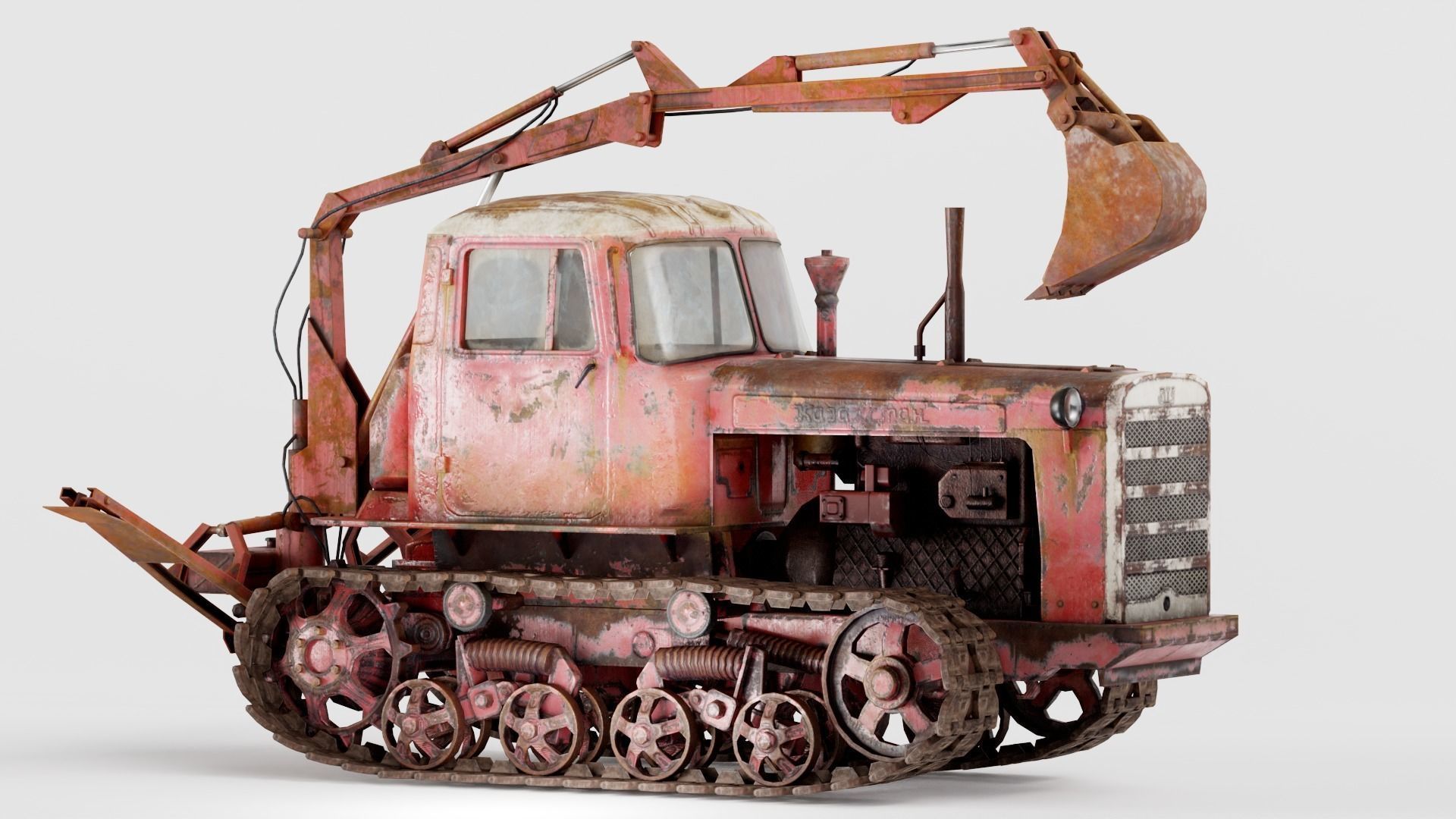 set of DT-75 rusted diesel tractor in 6 color variants iv7 Low-poly 3D model_26