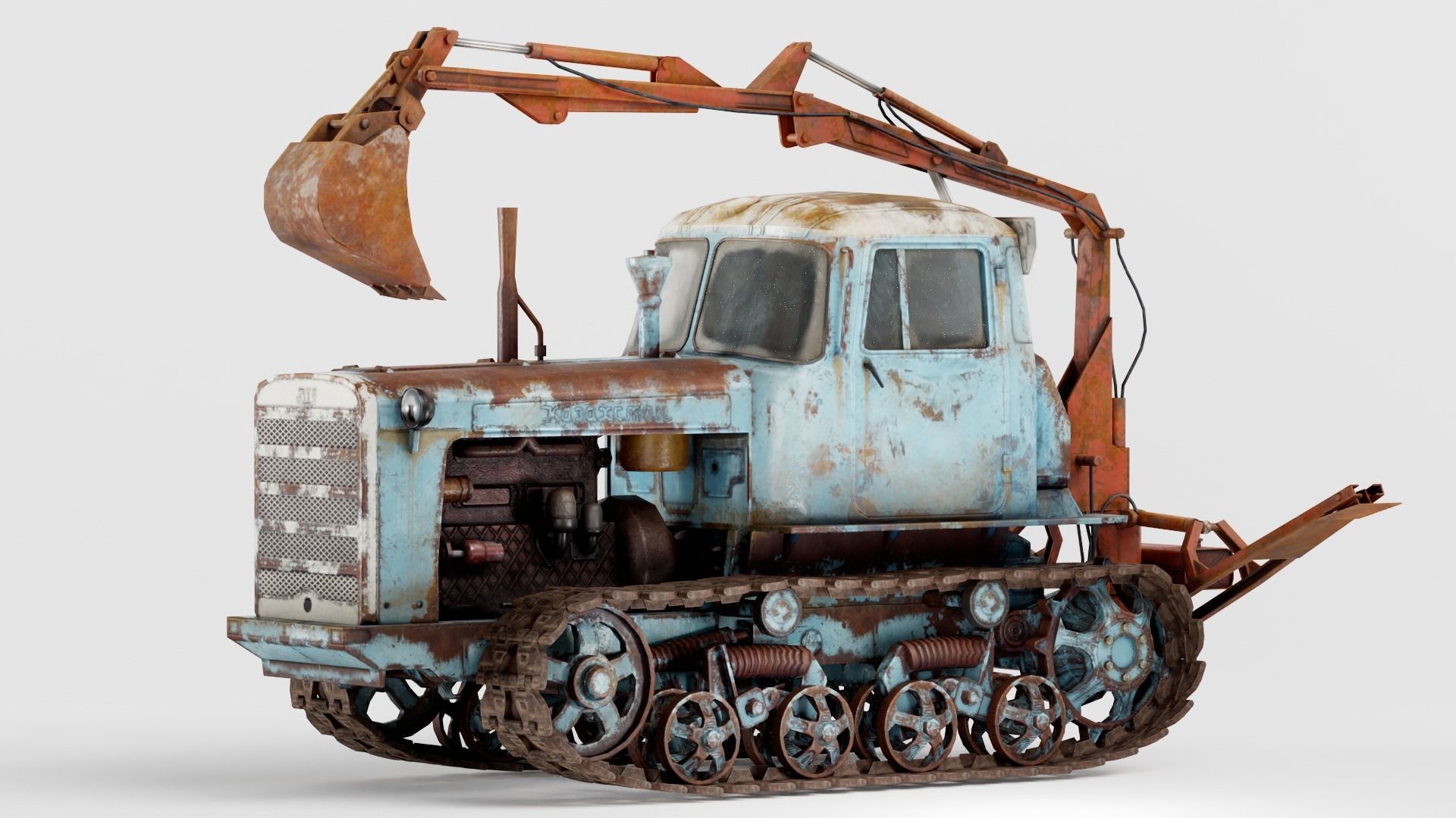 set of DT-75 rusted diesel tractor in 6 color variants iv7 Low-poly 3D model_13