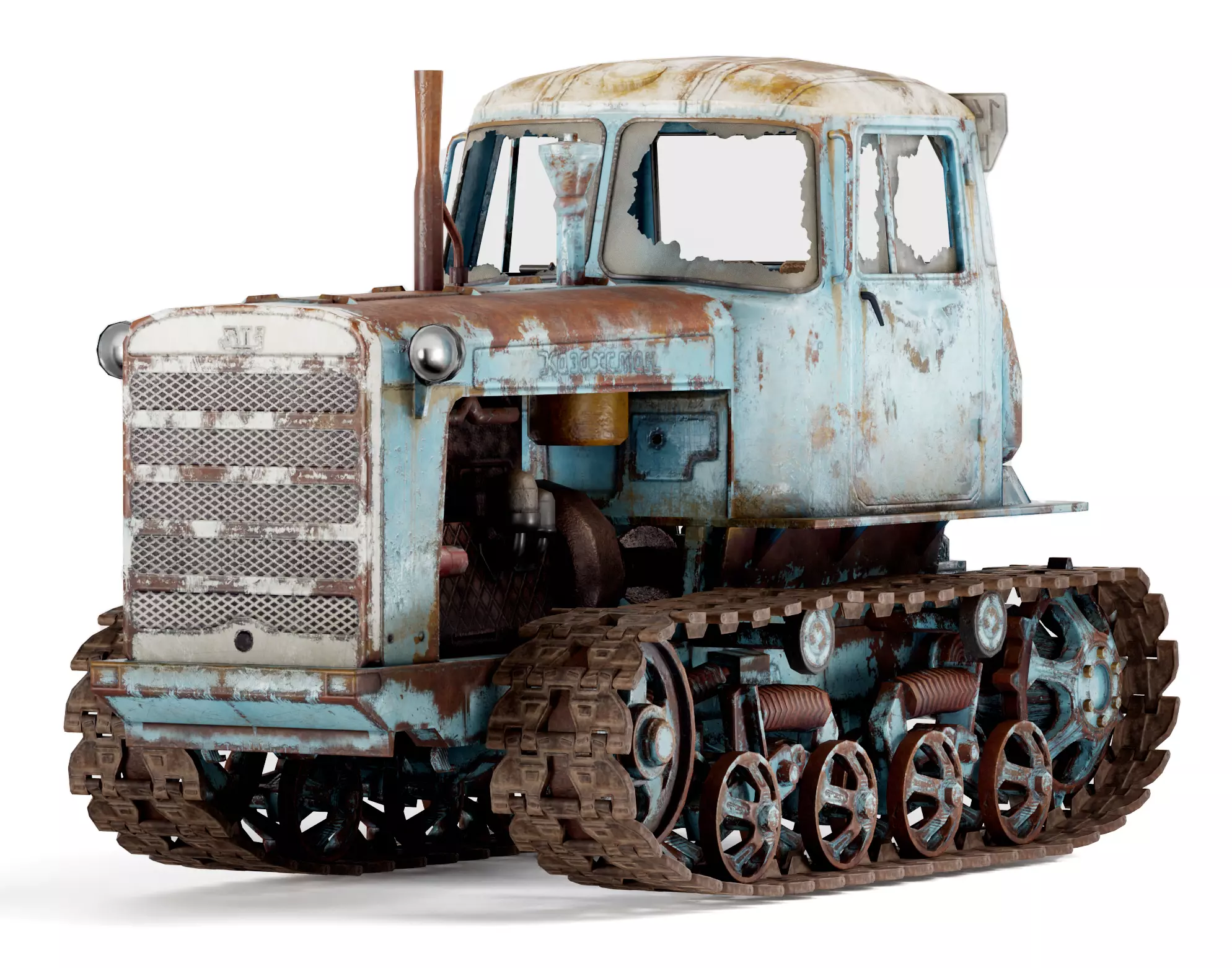 set of DT-75 rusted diesel tractor in 6 color variants iv7 Low-poly 3D model_0