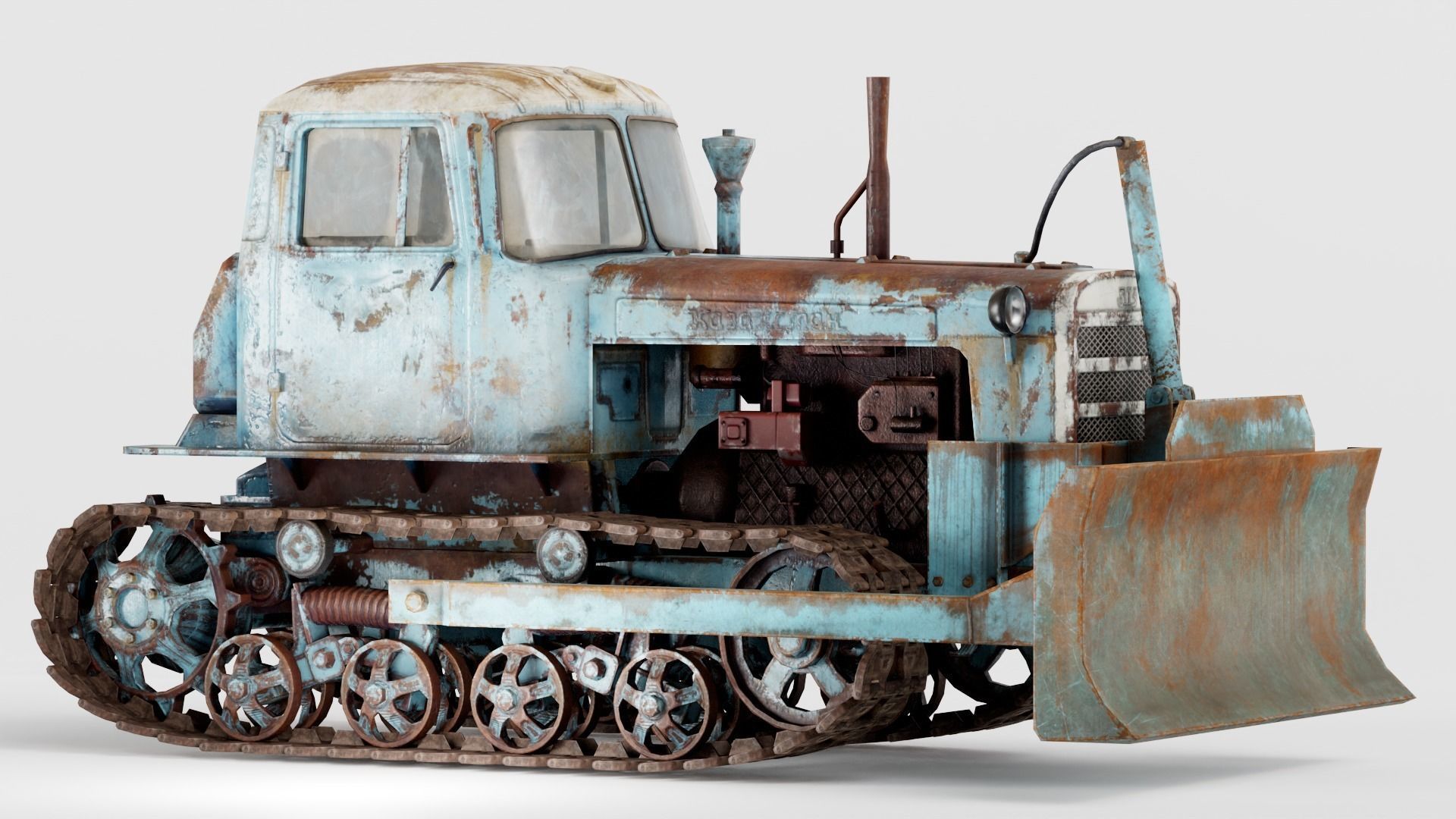 set of DT-75 rusted diesel tractor in 6 color variants iv7 Low-poly 3D model_45