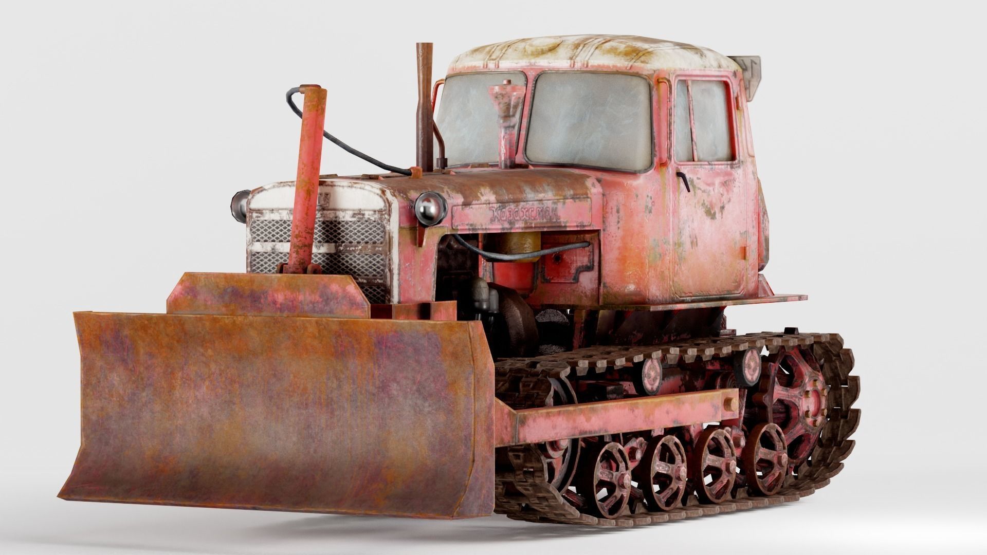 set of DT-75 rusted diesel tractor in 6 color variants iv7 Low-poly 3D model_10