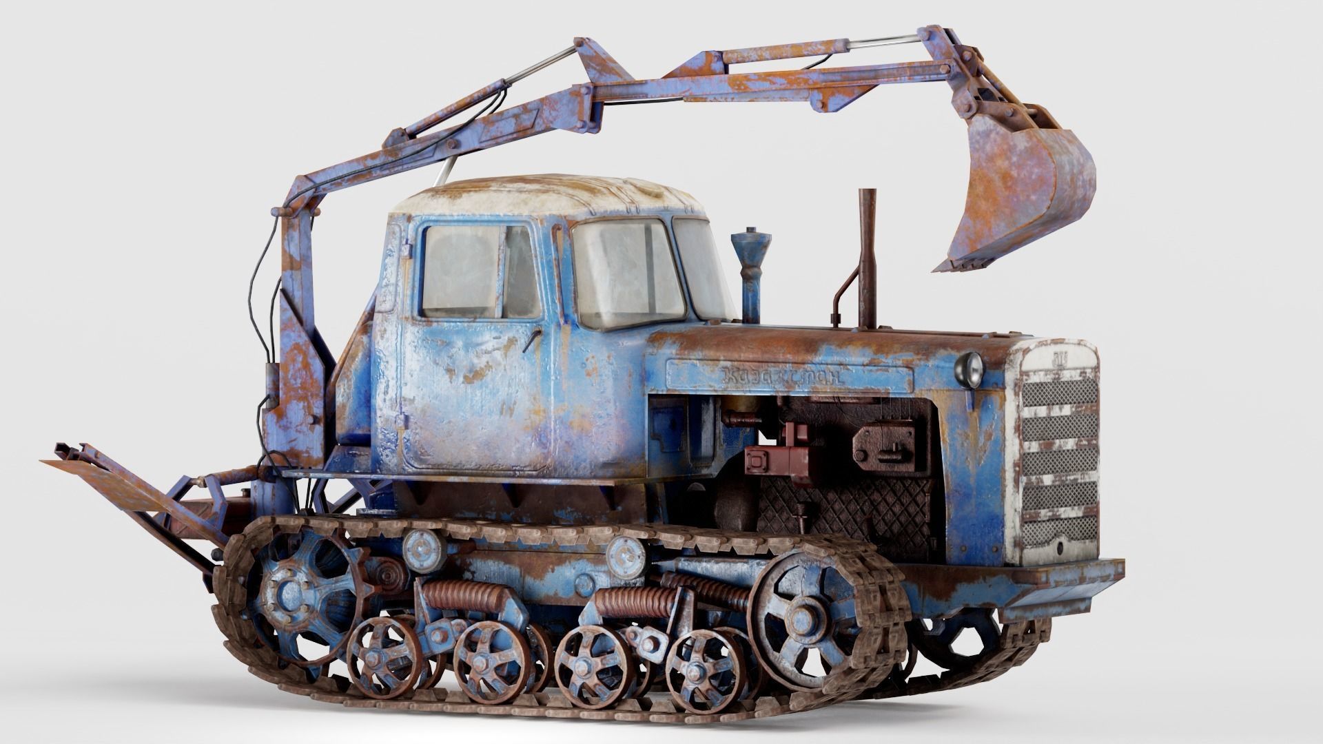 set of DT-75 rusted diesel tractor in 6 color variants iv7 Low-poly 3D model_23
