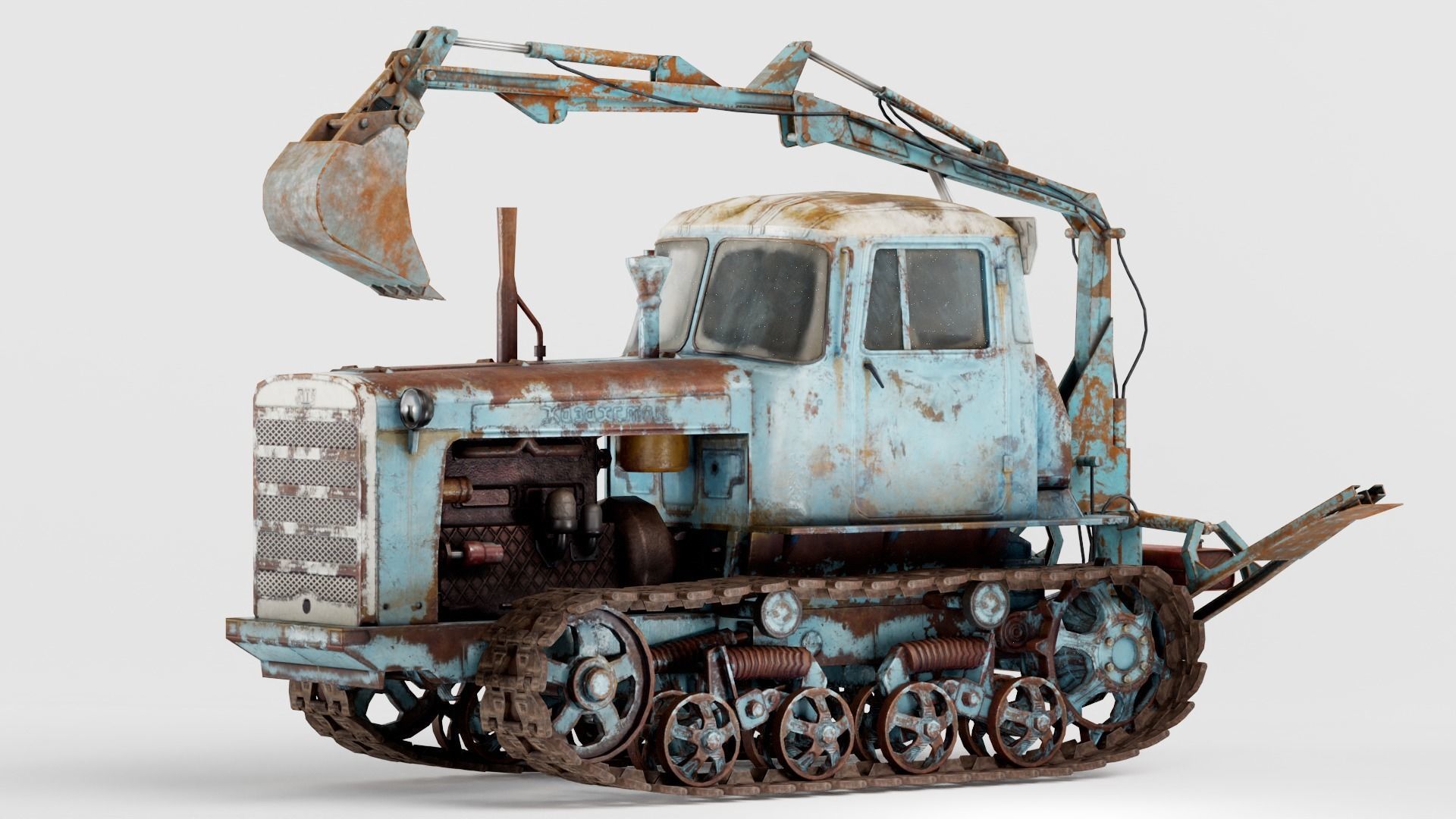 set of DT-75 rusted diesel tractor in 6 color variants iv7 Low-poly 3D model_14