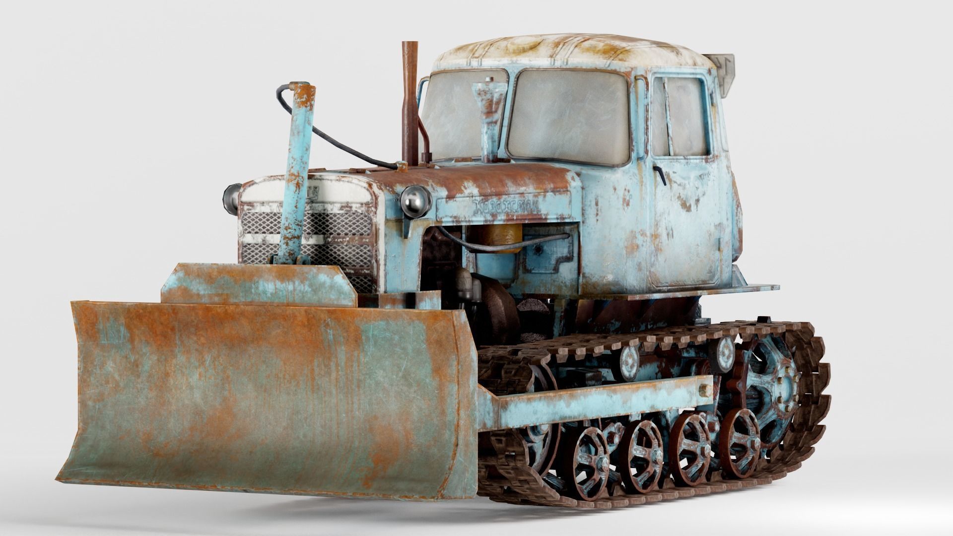 set of DT-75 rusted diesel tractor in 6 color variants iv7 Low-poly 3D model_7