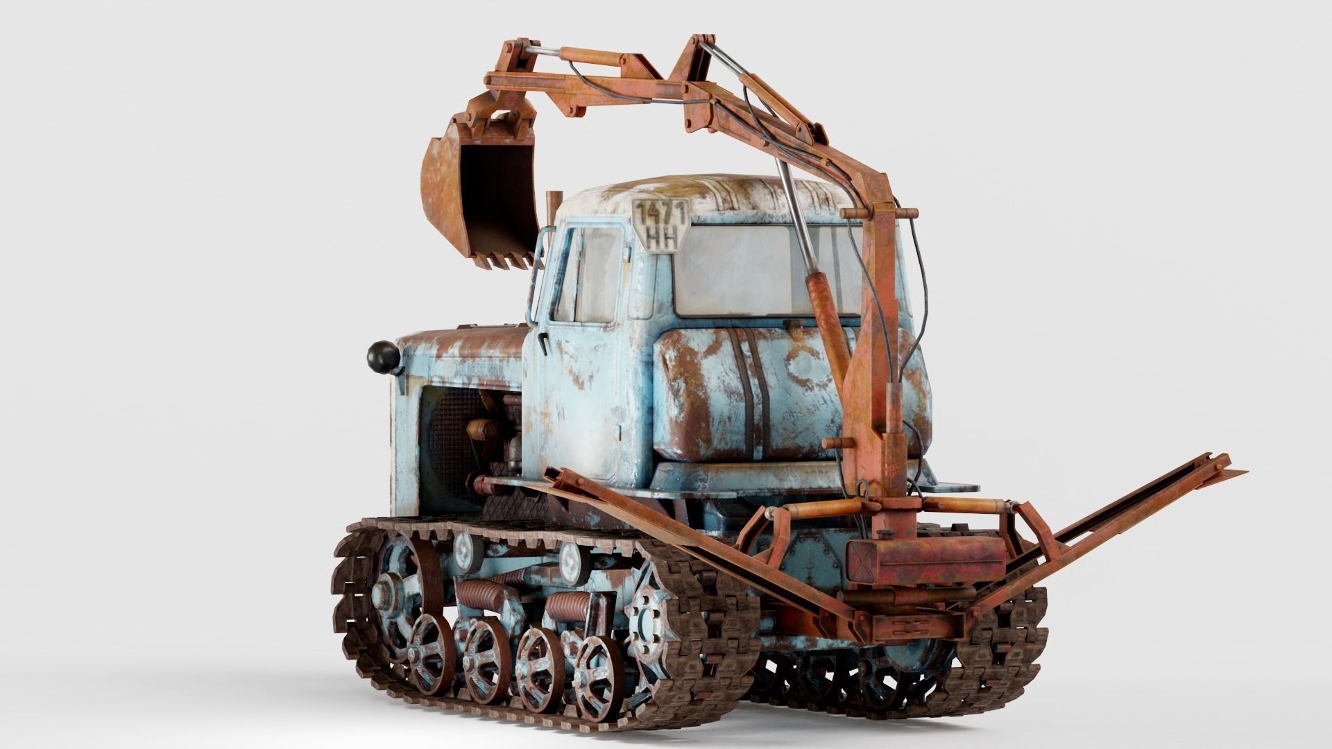 set of DT-75 rusted diesel tractor in 6 color variants iv7 Low-poly 3D model_33