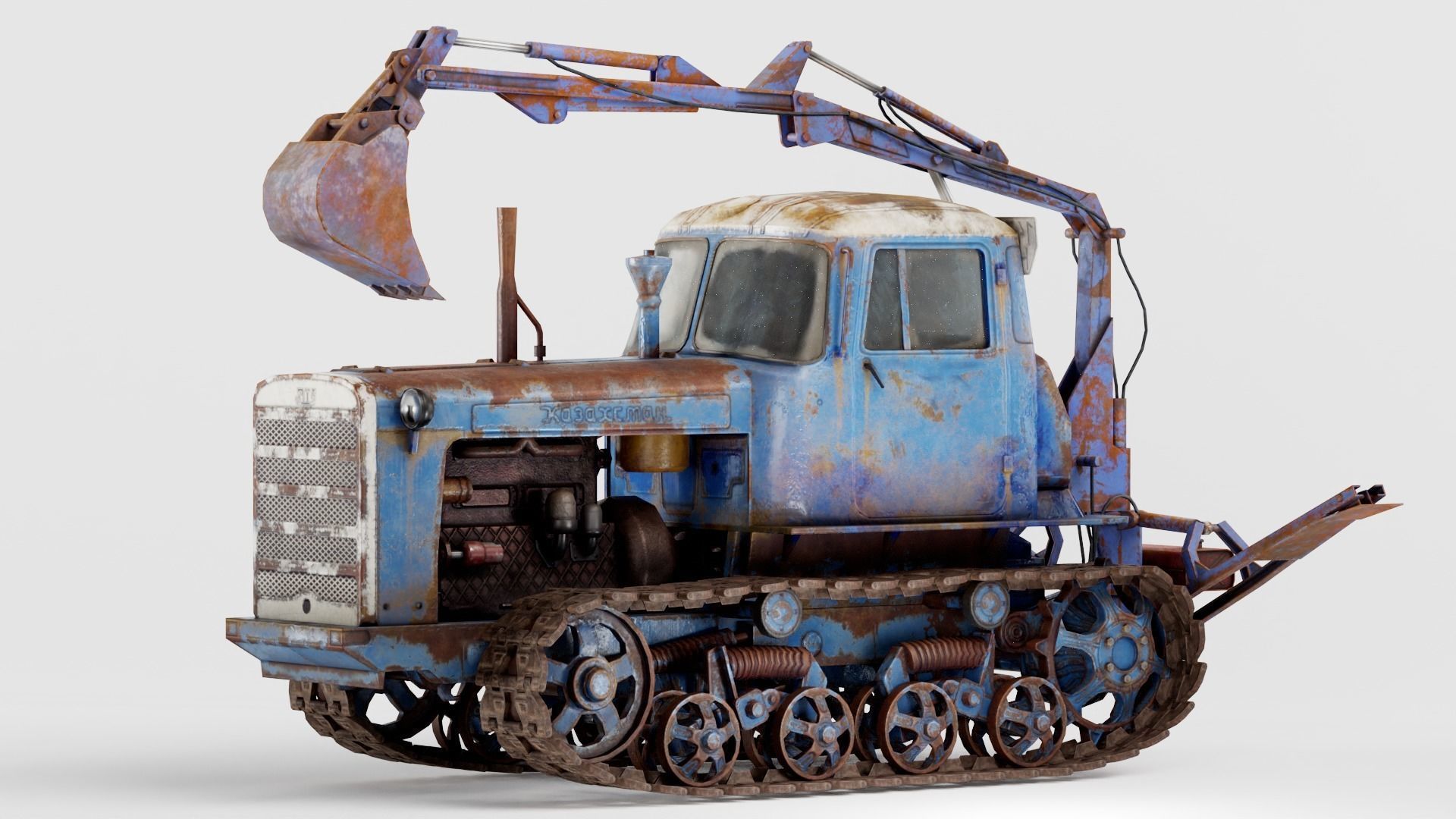 set of DT-75 rusted diesel tractor in 6 color variants iv7 Low-poly 3D model_15