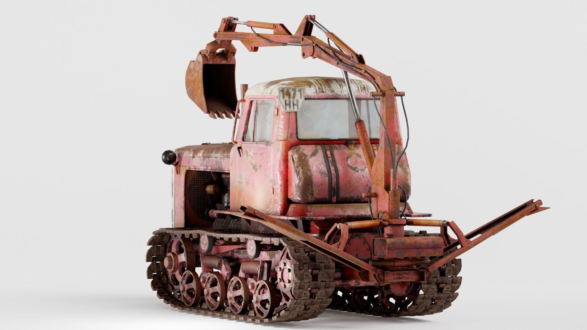 set of DT-75 rusted diesel tractor in 6 color variants iv7 Low-poly 3D model_27