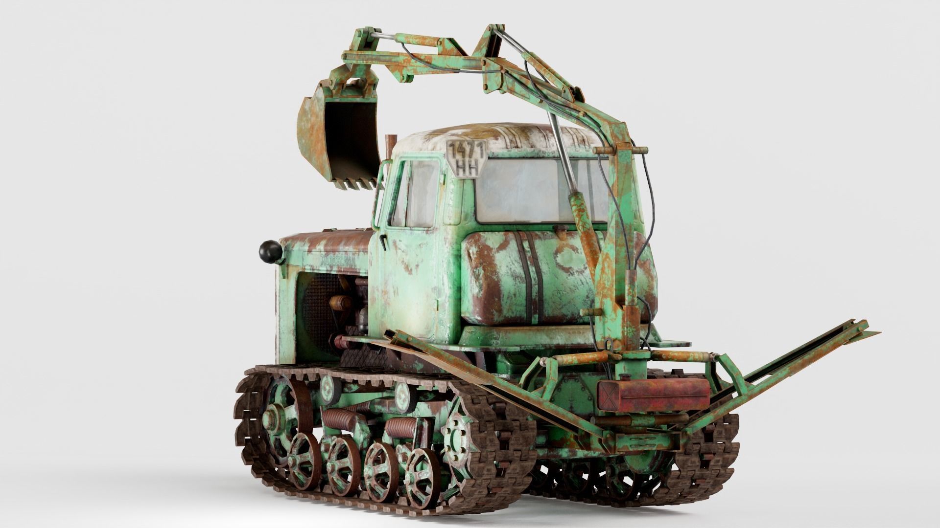 set of DT-75 rusted diesel tractor in 6 color variants iv7 Low-poly 3D model_31