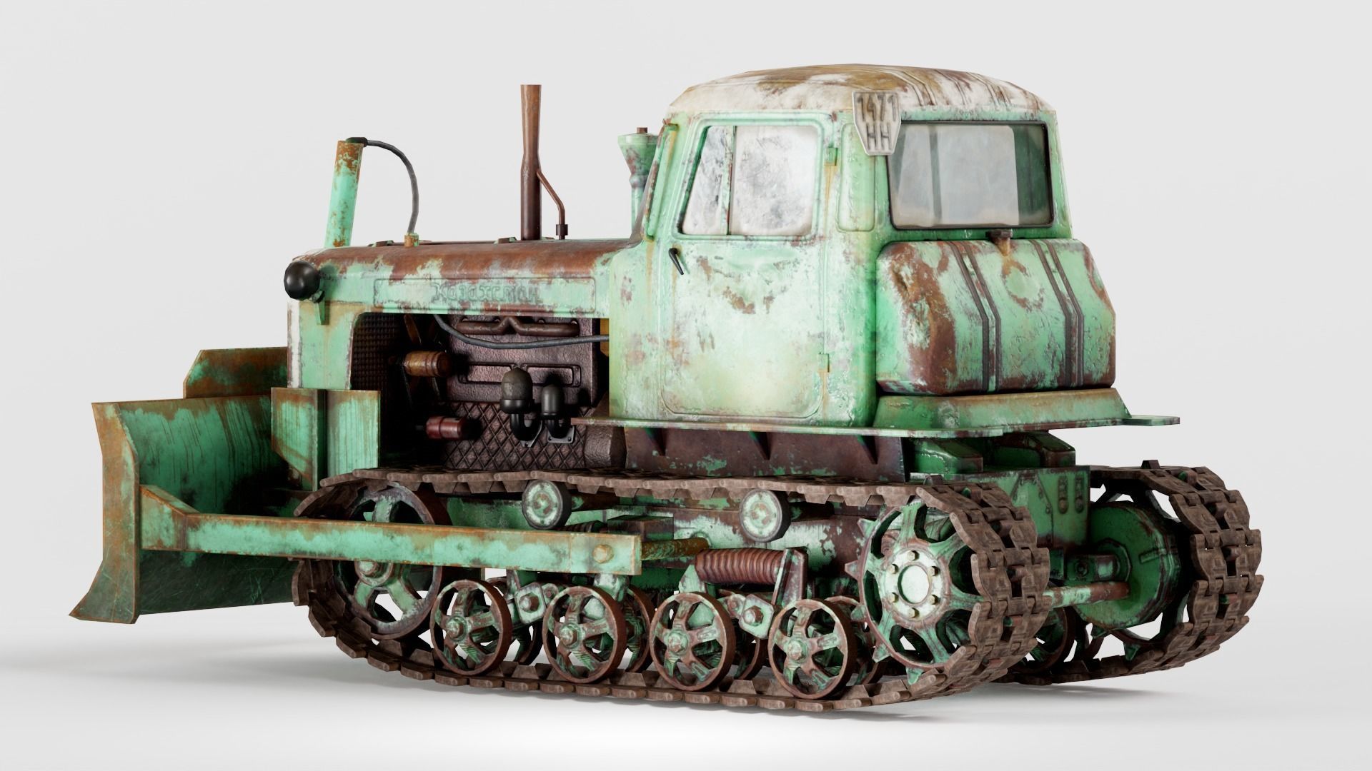 set of DT-75 rusted diesel tractor in 6 color variants iv7 Low-poly 3D model_38