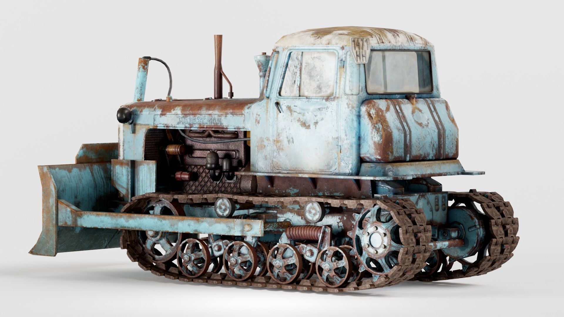set of DT-75 rusted diesel tractor in 6 color variants iv7 Low-poly 3D model_35