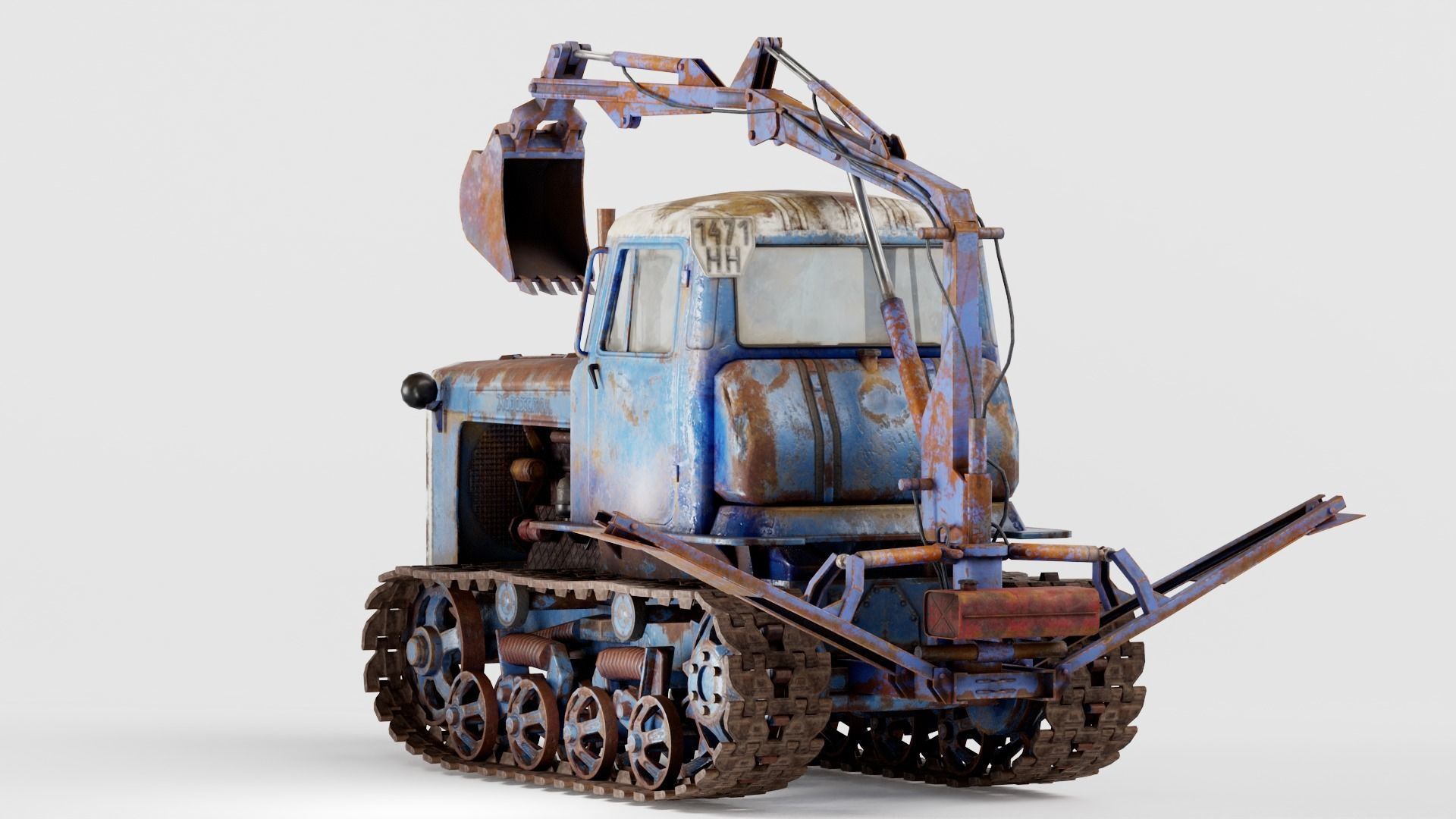 set of DT-75 rusted diesel tractor in 6 color variants iv7 Low-poly 3D model_28