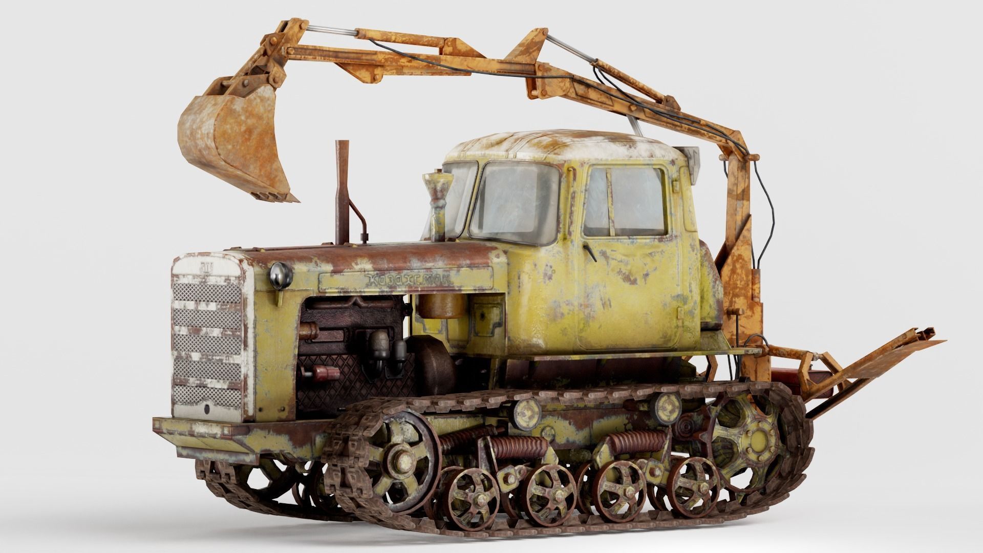 set of DT-75 rusted diesel tractor in 6 color variants iv7 Low-poly 3D model_19