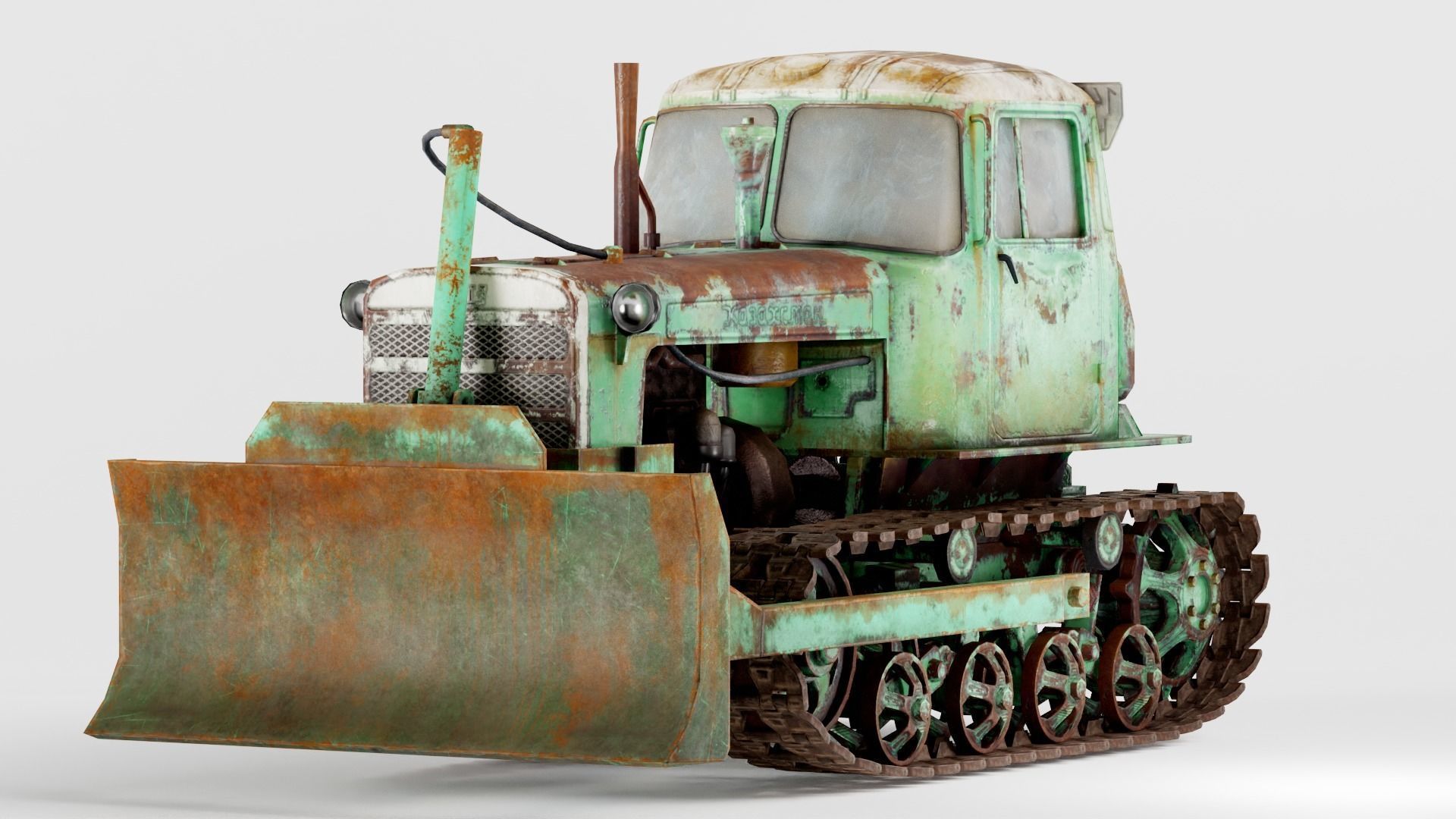 set of DT-75 rusted diesel tractor in 6 color variants iv7 Low-poly 3D model_9
