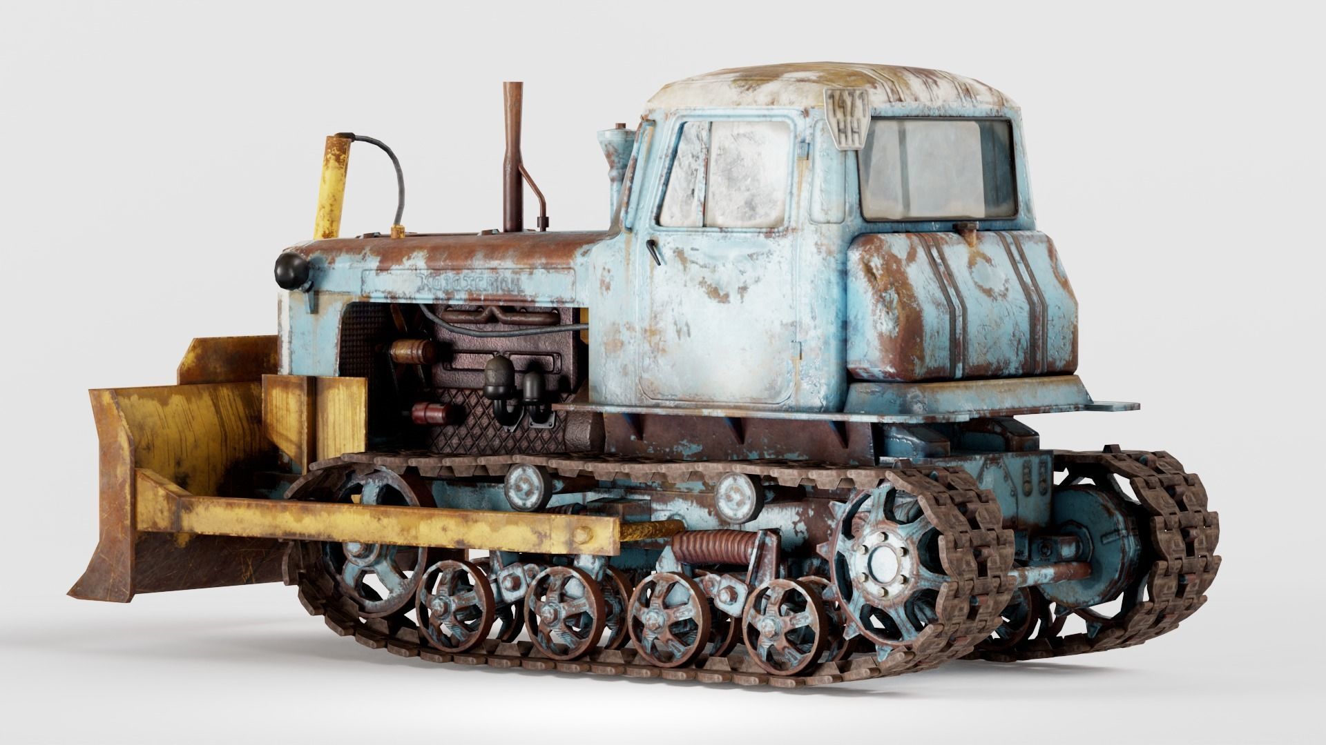 set of DT-75 rusted diesel tractor in 6 color variants iv7 Low-poly 3D model_34