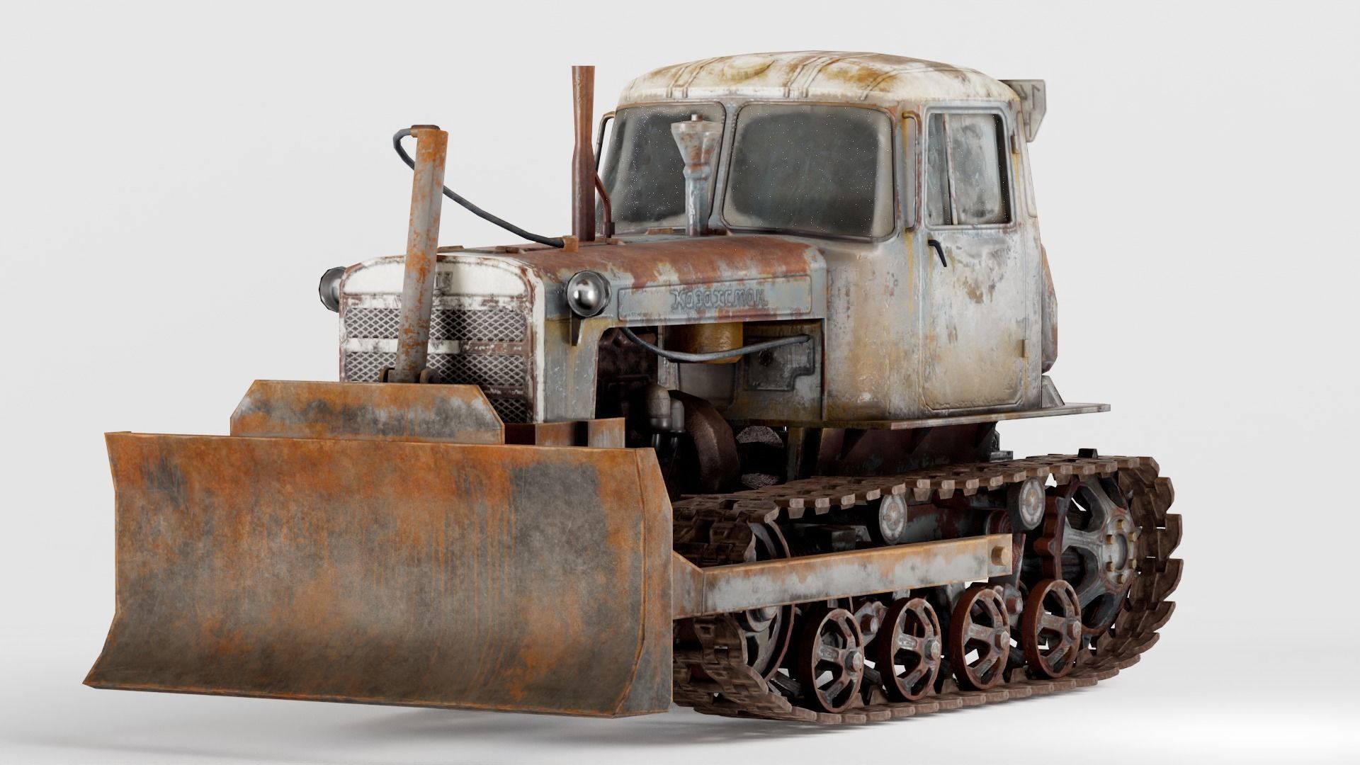 set of DT-75 rusted diesel tractor in 6 color variants iv7 Low-poly 3D model_12