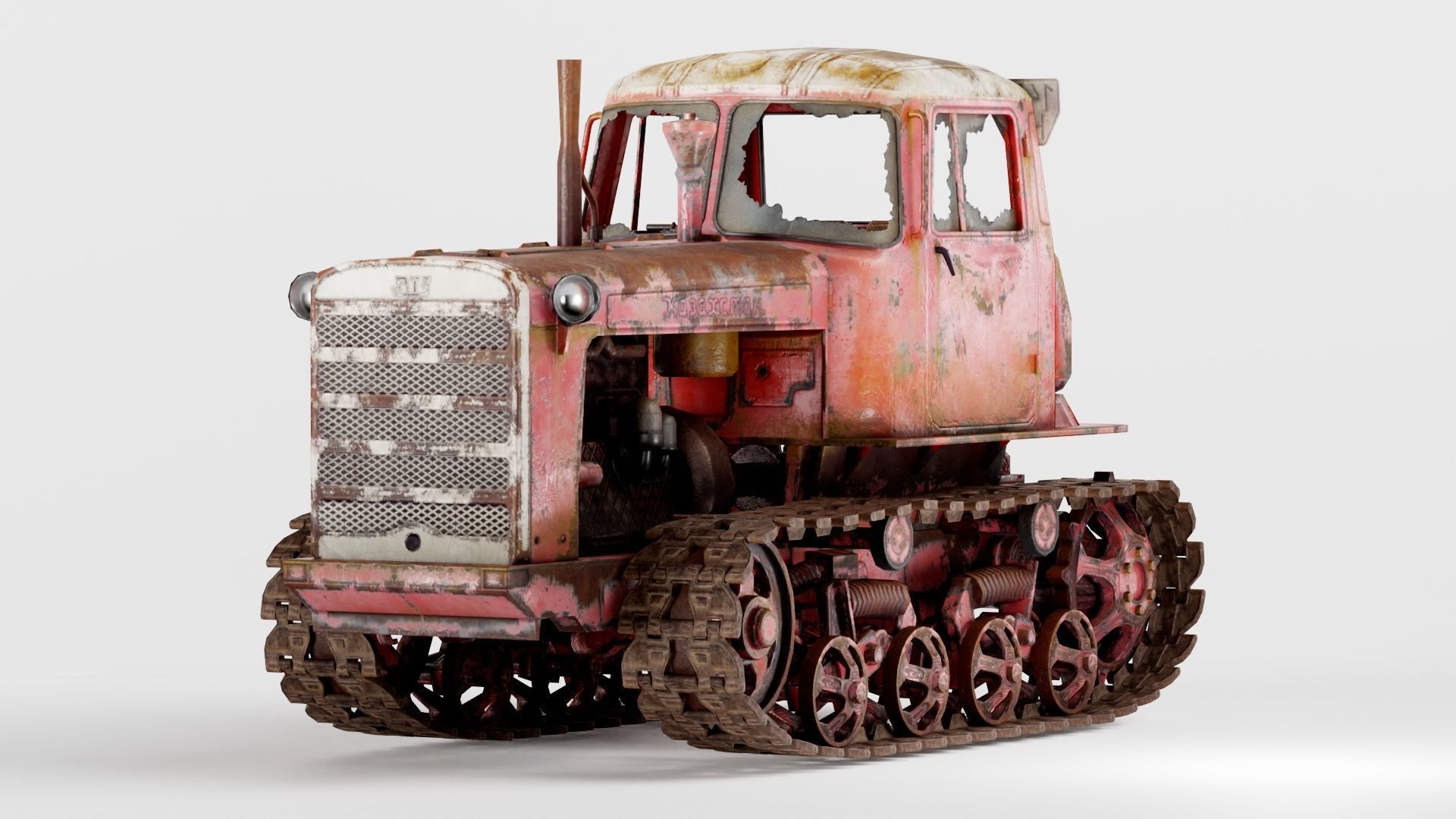 set of DT-75 rusted diesel tractor in 6 color variants iv7 Low-poly 3D model_5