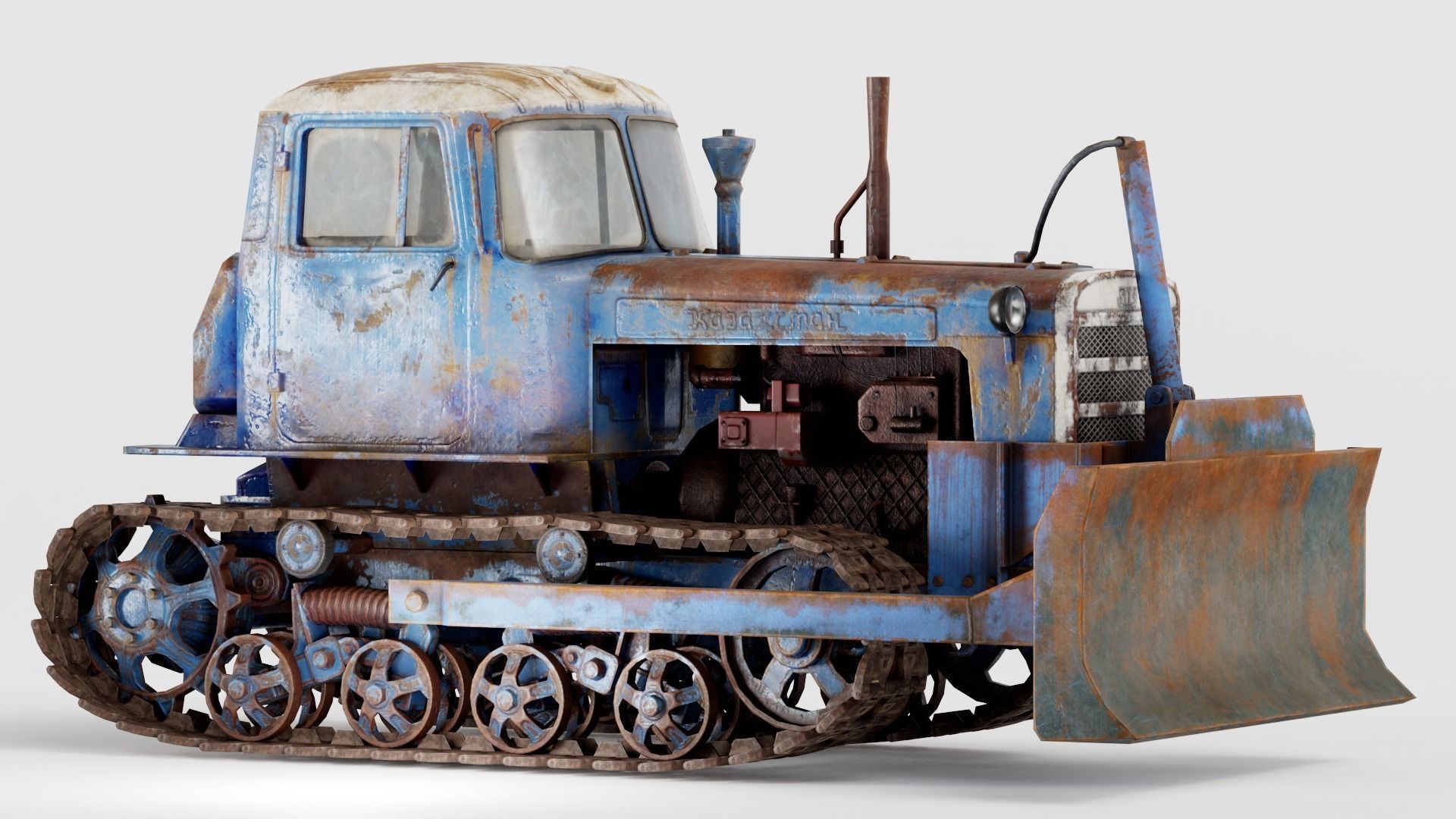set of DT-75 rusted diesel tractor in 6 color variants iv7 Low-poly 3D model_41