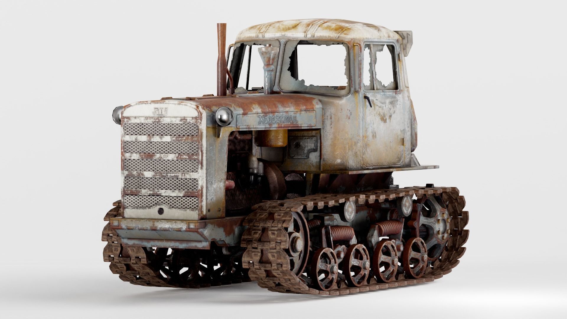 set of DT-75 rusted diesel tractor in 6 color variants iv7 Low-poly 3D model_3