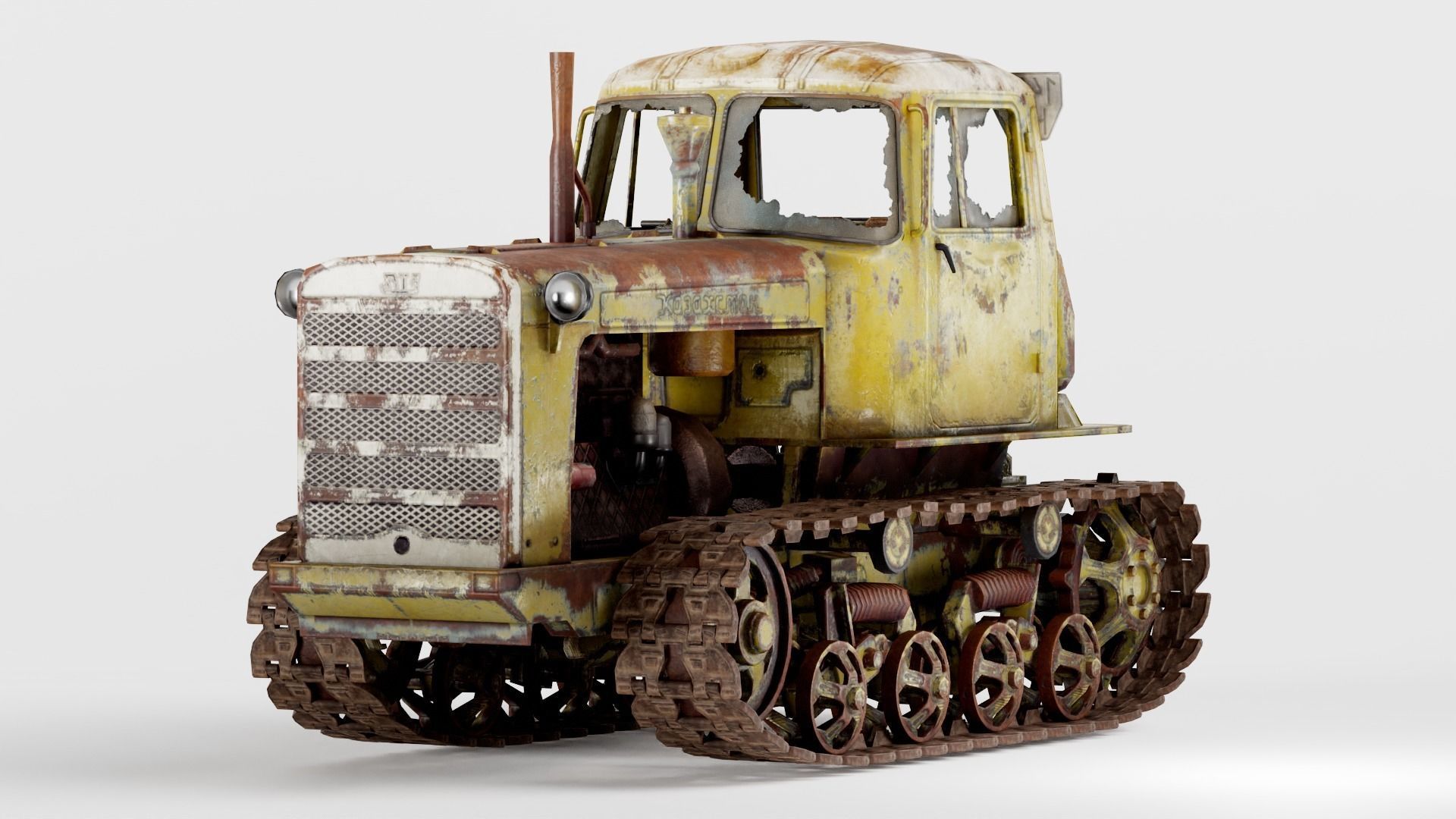 set of DT-75 rusted diesel tractor in 6 color variants iv7 Low-poly 3D model_6