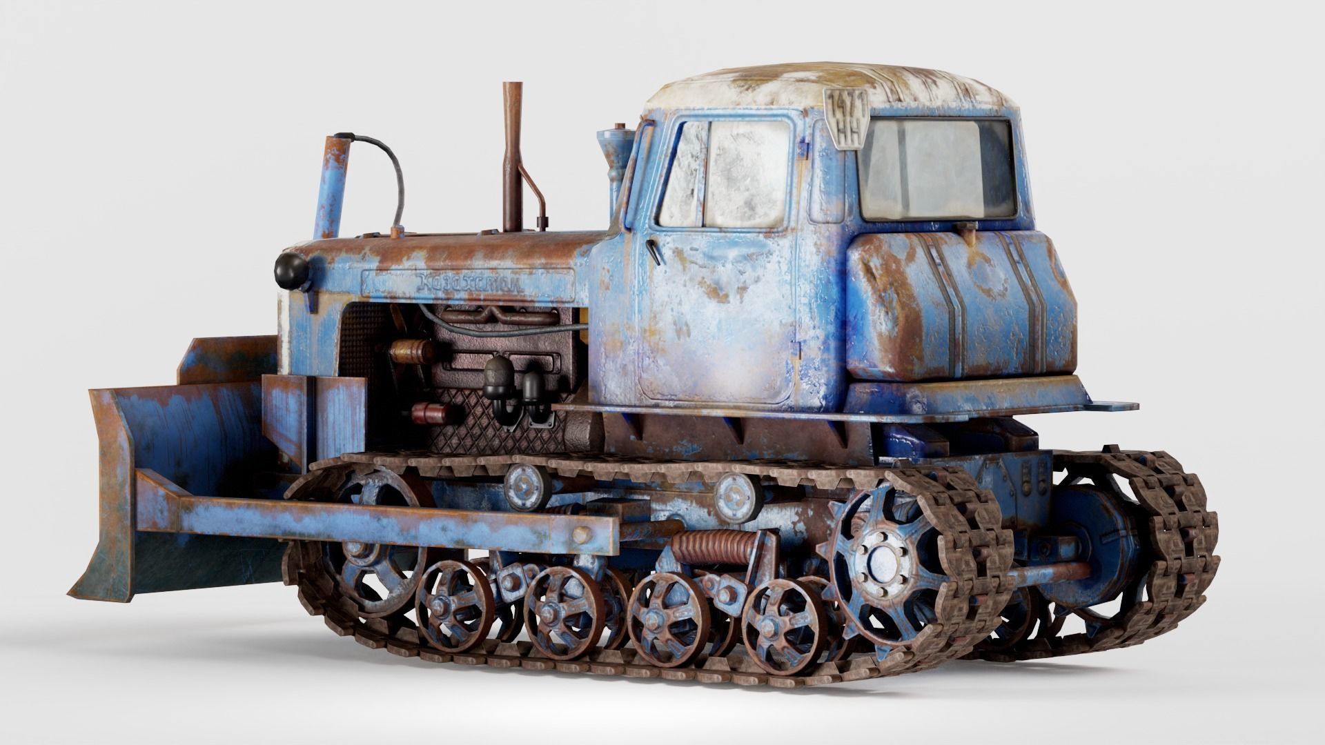 set of DT-75 rusted diesel tractor in 6 color variants iv7 Low-poly 3D model_36