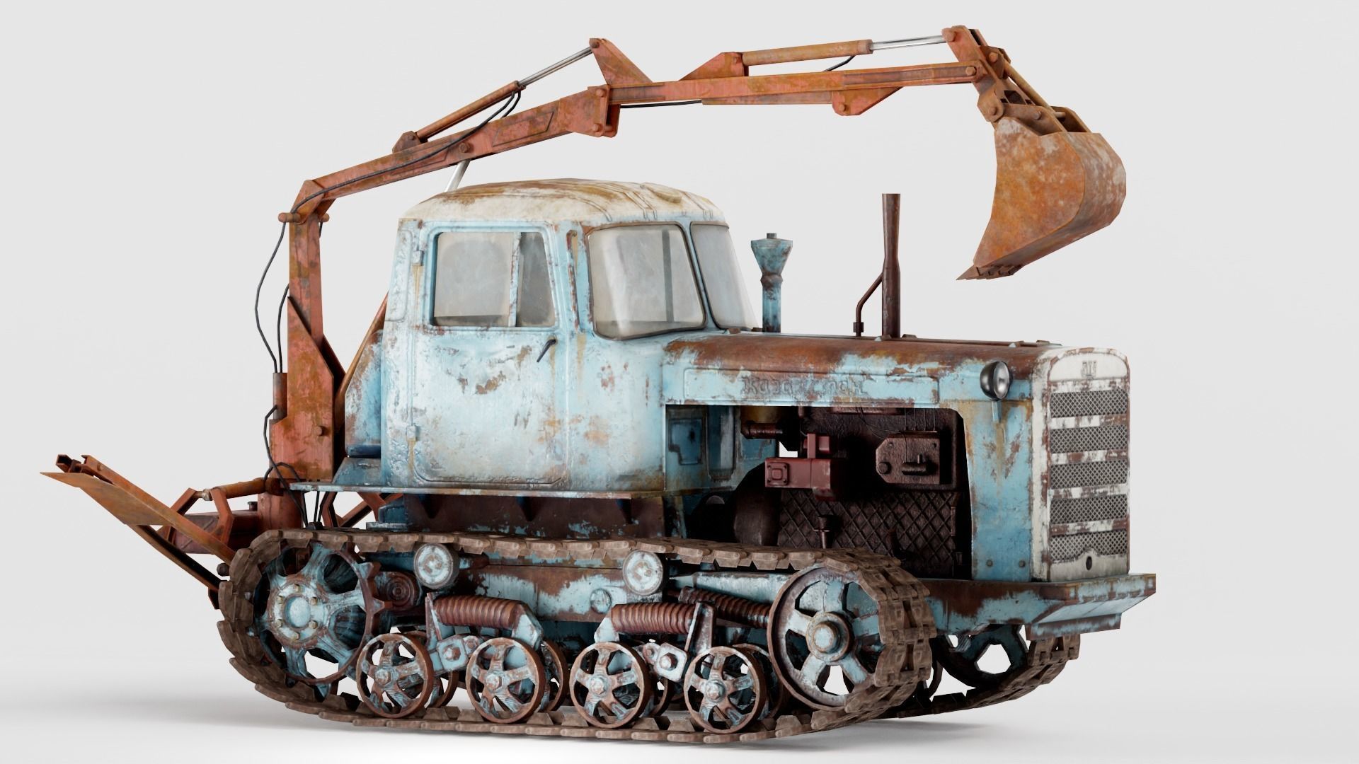 set of DT-75 rusted diesel tractor in 6 color variants iv7 Low-poly 3D model_21