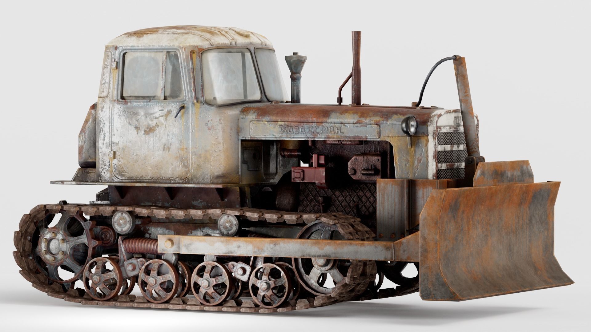 set of DT-75 rusted diesel tractor in 6 color variants iv7 Low-poly 3D model_42