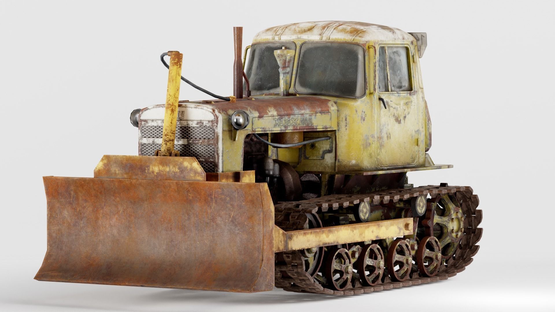 set of DT-75 rusted diesel tractor in 6 color variants iv7 Low-poly 3D model_11