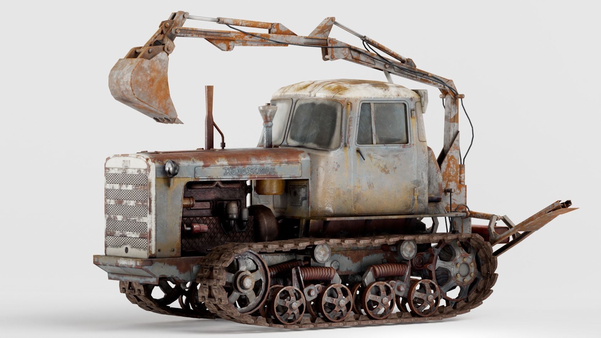 set of DT-75 rusted diesel tractor in 6 color variants iv7 Low-poly 3D model_16