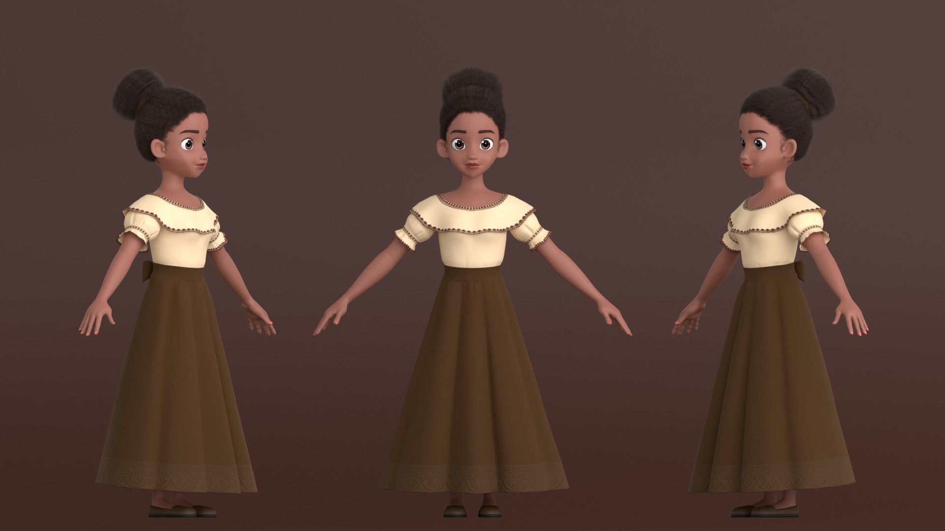 Tiana Cartoon Women Character 3D model_2