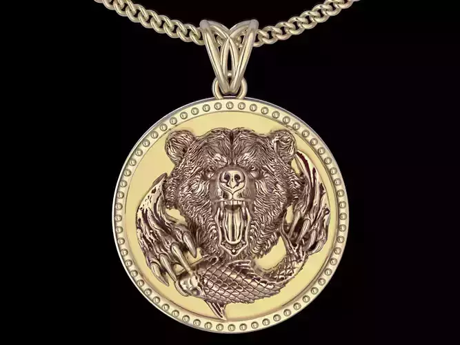 Bear hunting fish pendant  gold jewelry printable 3D model