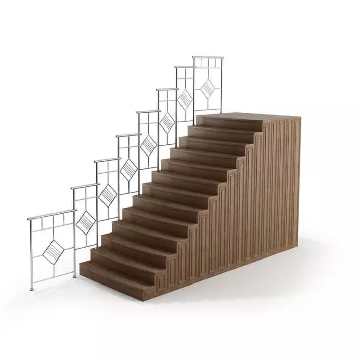 White Wire Frame Railing 3D model_0