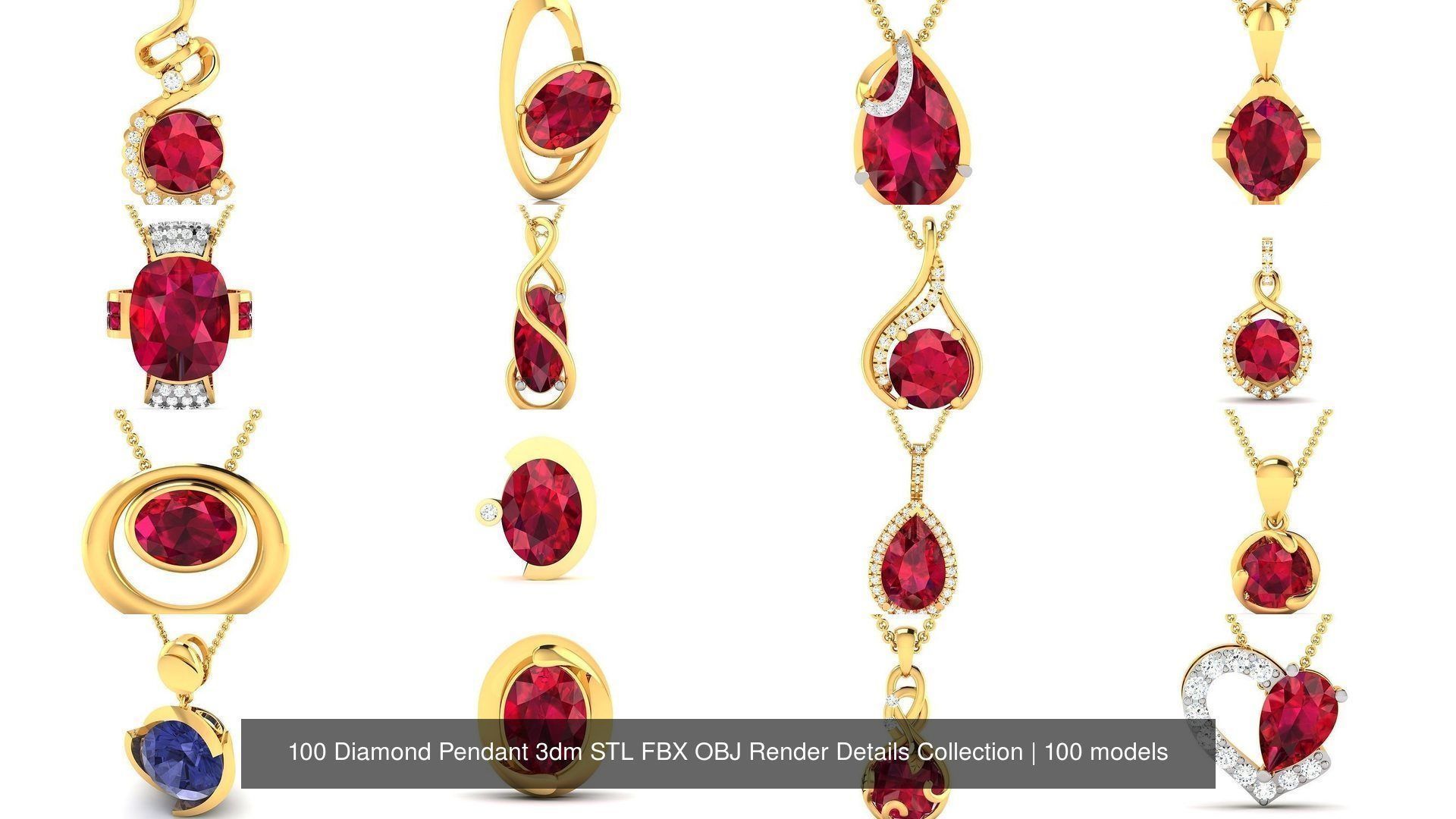 100 Diamond Pendant 3dm STL FBX OBJ Render Details Collection _10
