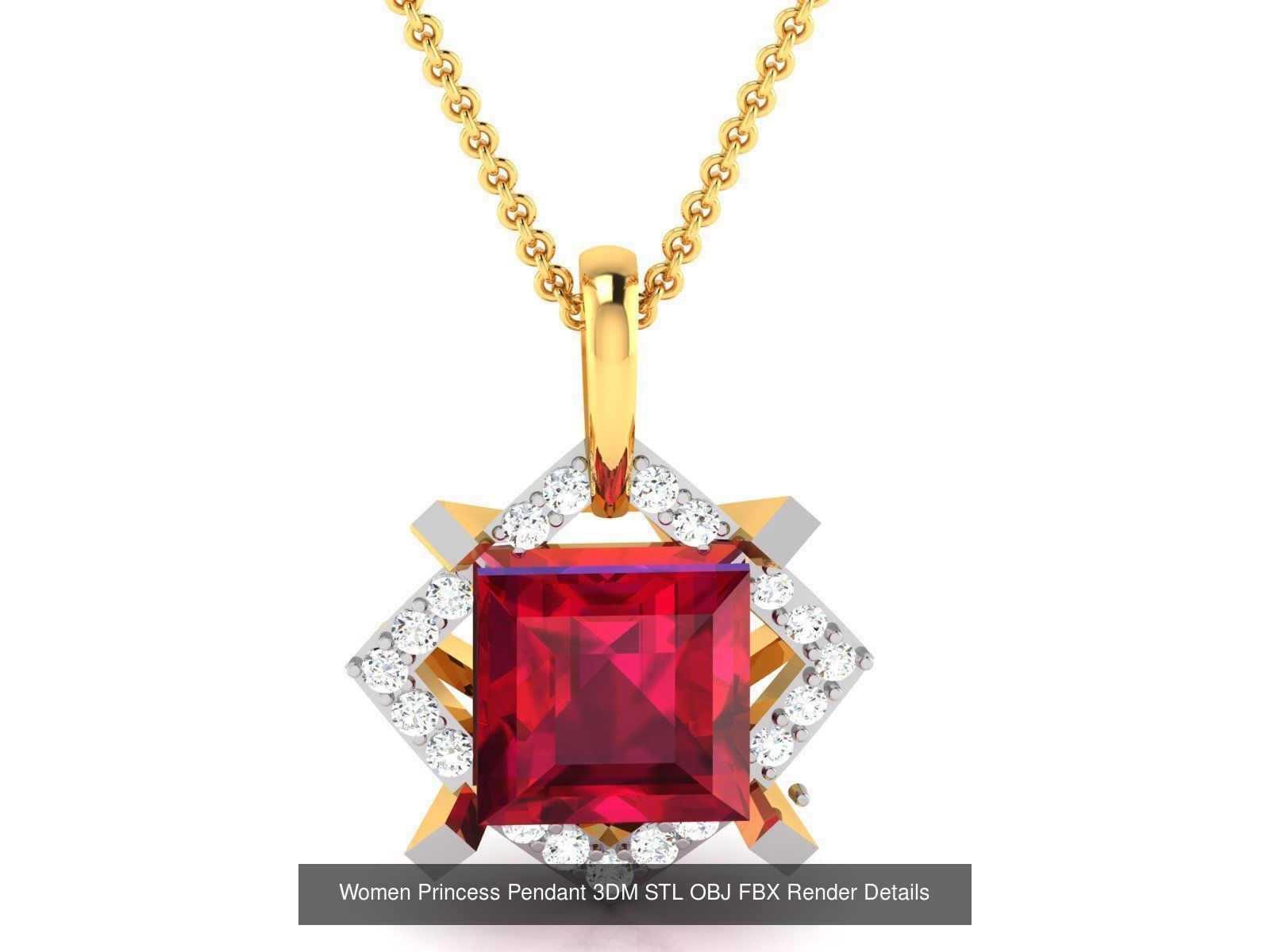 100 Diamond Pendant 3dm STL FBX OBJ Render Details Collection _28
