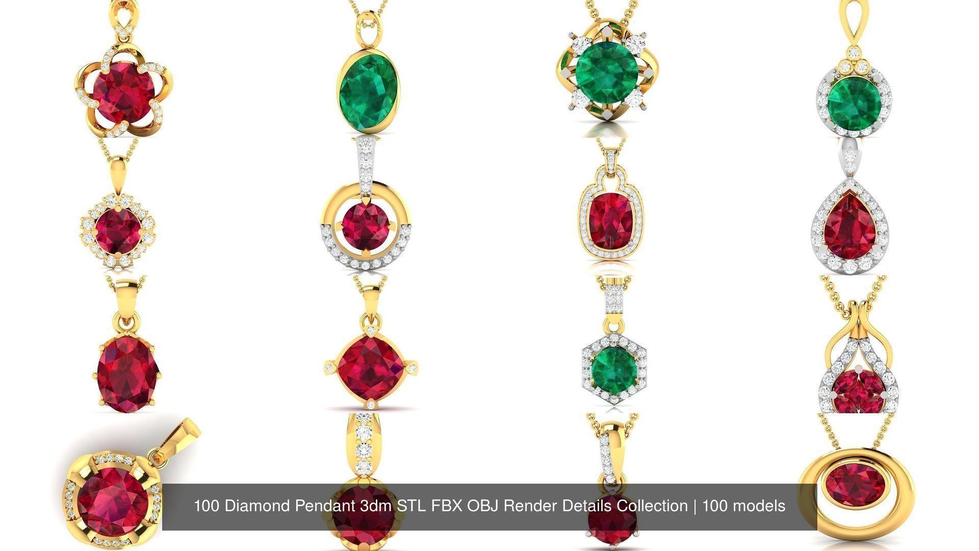 100 Diamond Pendant 3dm STL FBX OBJ Render Details Collection _4