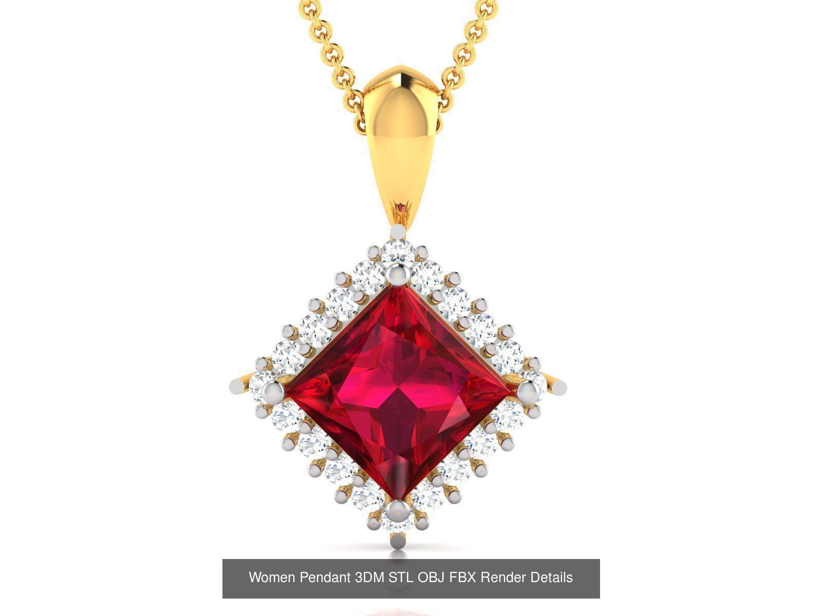 100 Diamond Pendant 3dm STL FBX OBJ Render Details Collection _26