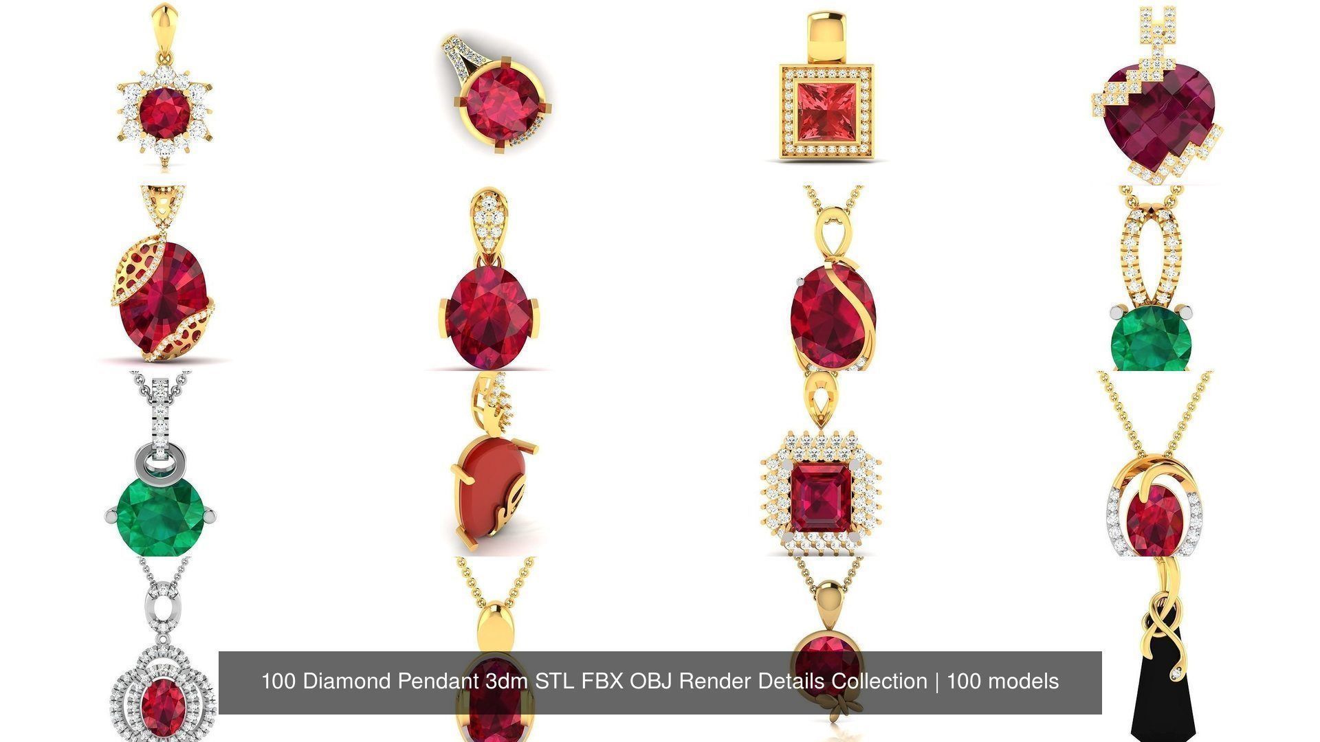 100 Diamond Pendant 3dm STL FBX OBJ Render Details Collection _3