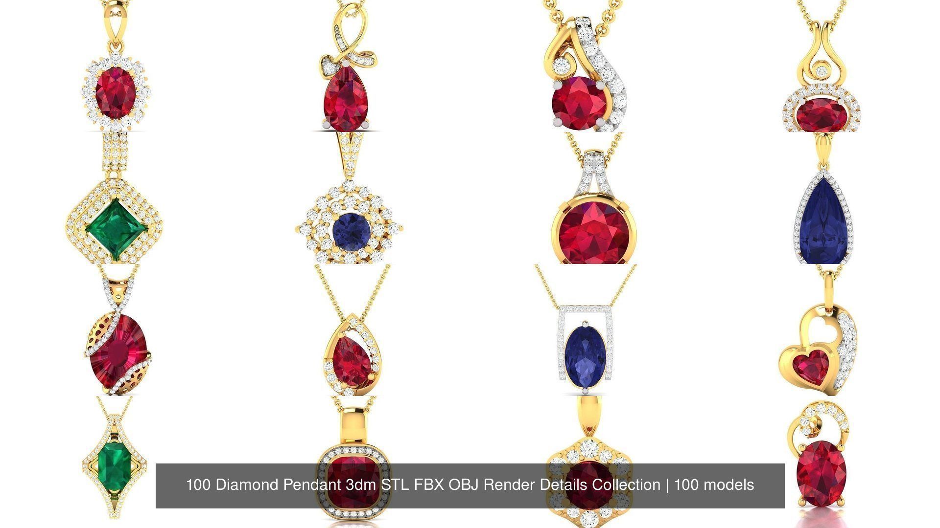 100 Diamond Pendant 3dm STL FBX OBJ Render Details Collection _8