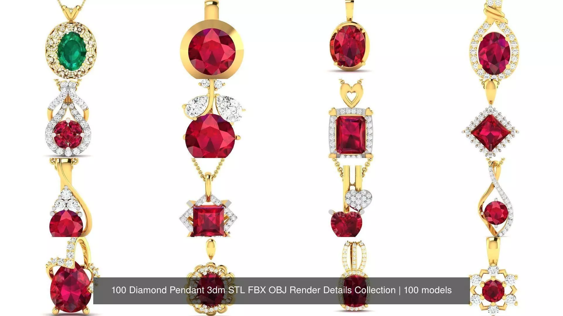 100 Diamond Pendant 3dm STL FBX OBJ Render Details Collection _0