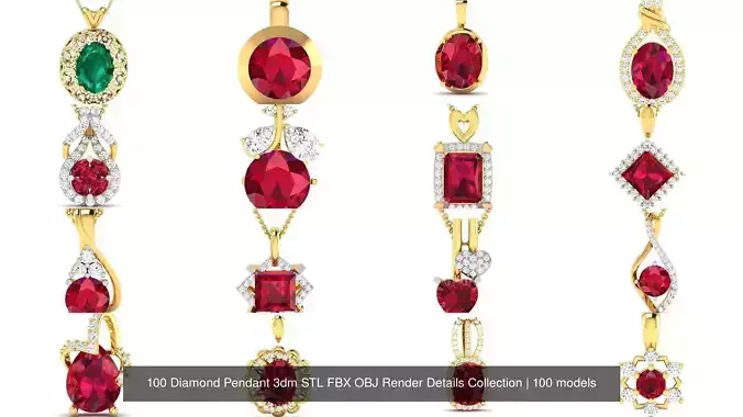100 Diamond Pendant 3dm STL FBX OBJ Render Details Collection 