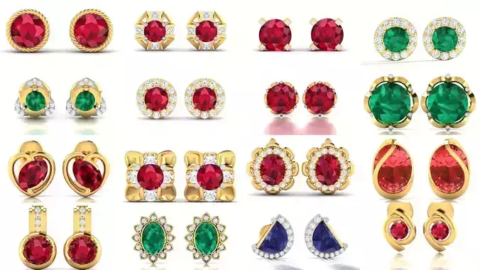 100 Women Diamond Earrings 3dm STL OBJ FBX Details Collection 