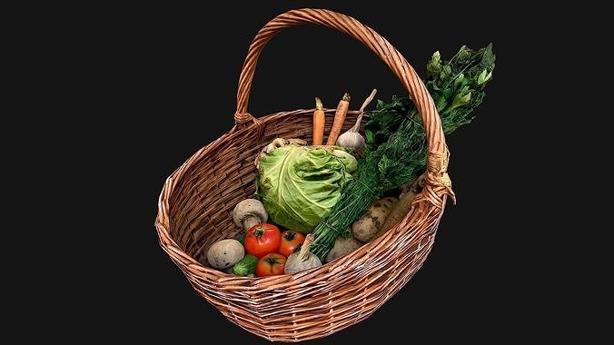 Basket with Vegetables Village Farm Food Low-poly 3D model 5