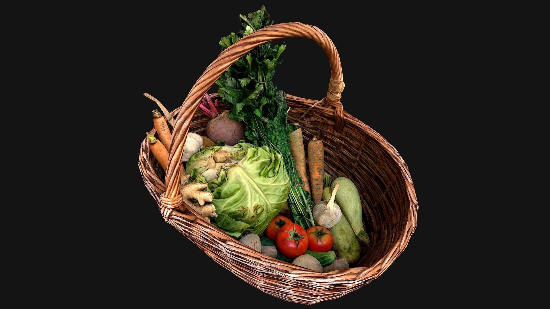 Basket with Vegetables Low-poly 3D model_6