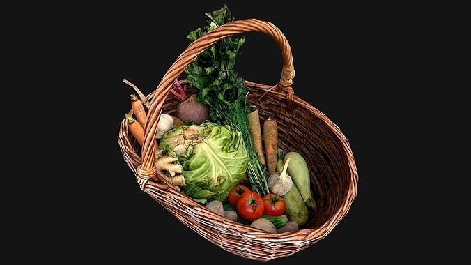 Basket with Vegetables Village Farm Food Low-poly 3D model 6