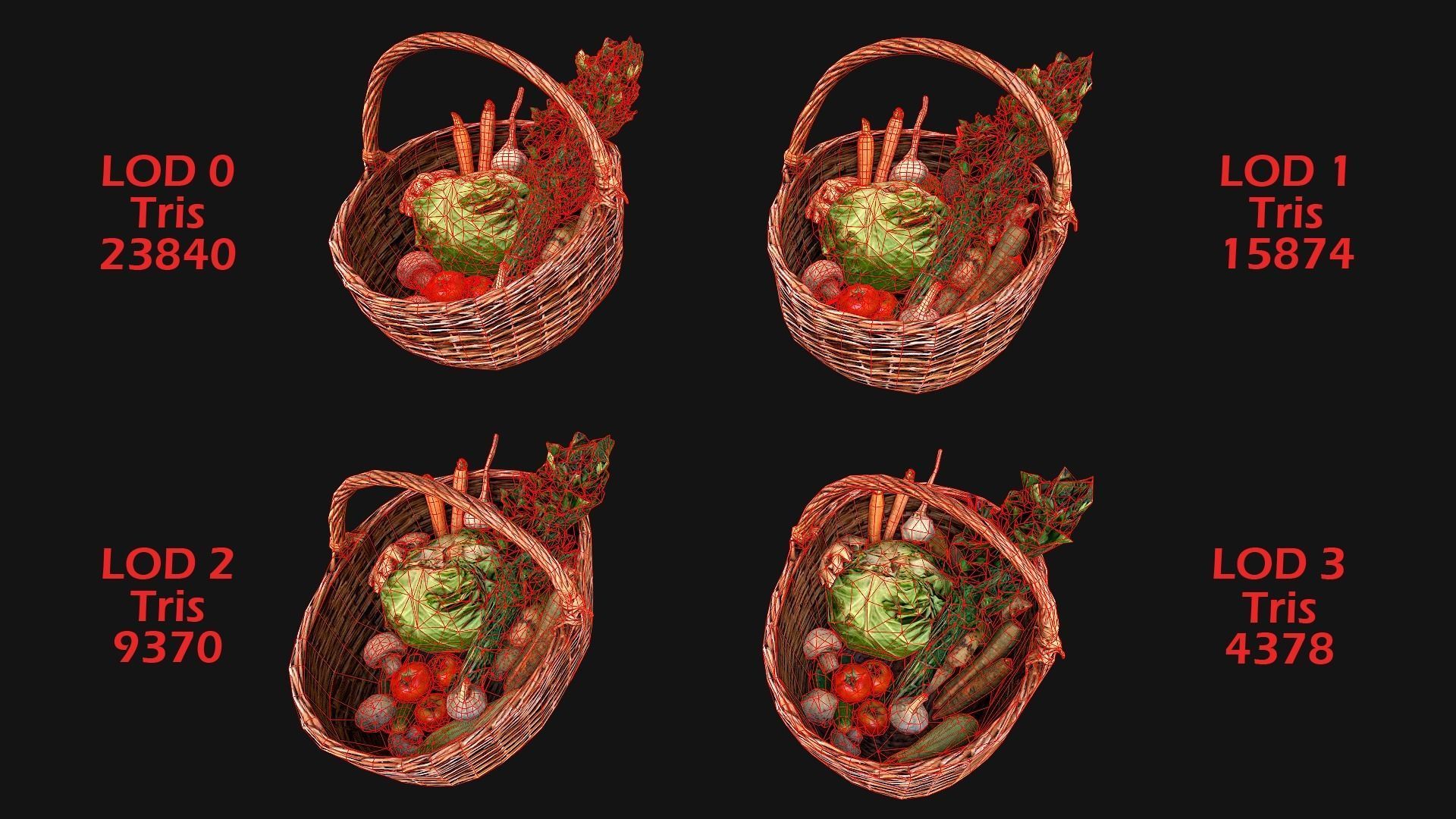 Basket with Vegetables Low-poly 3D model_2