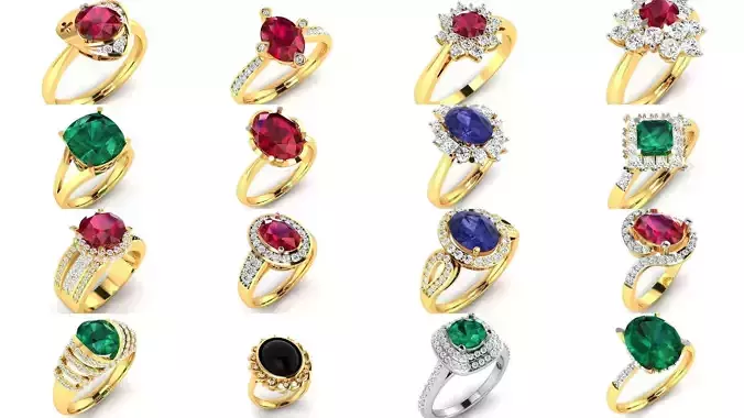 100 Daimond Rings 3dm STL OBJ FBX Renders Details Collection 